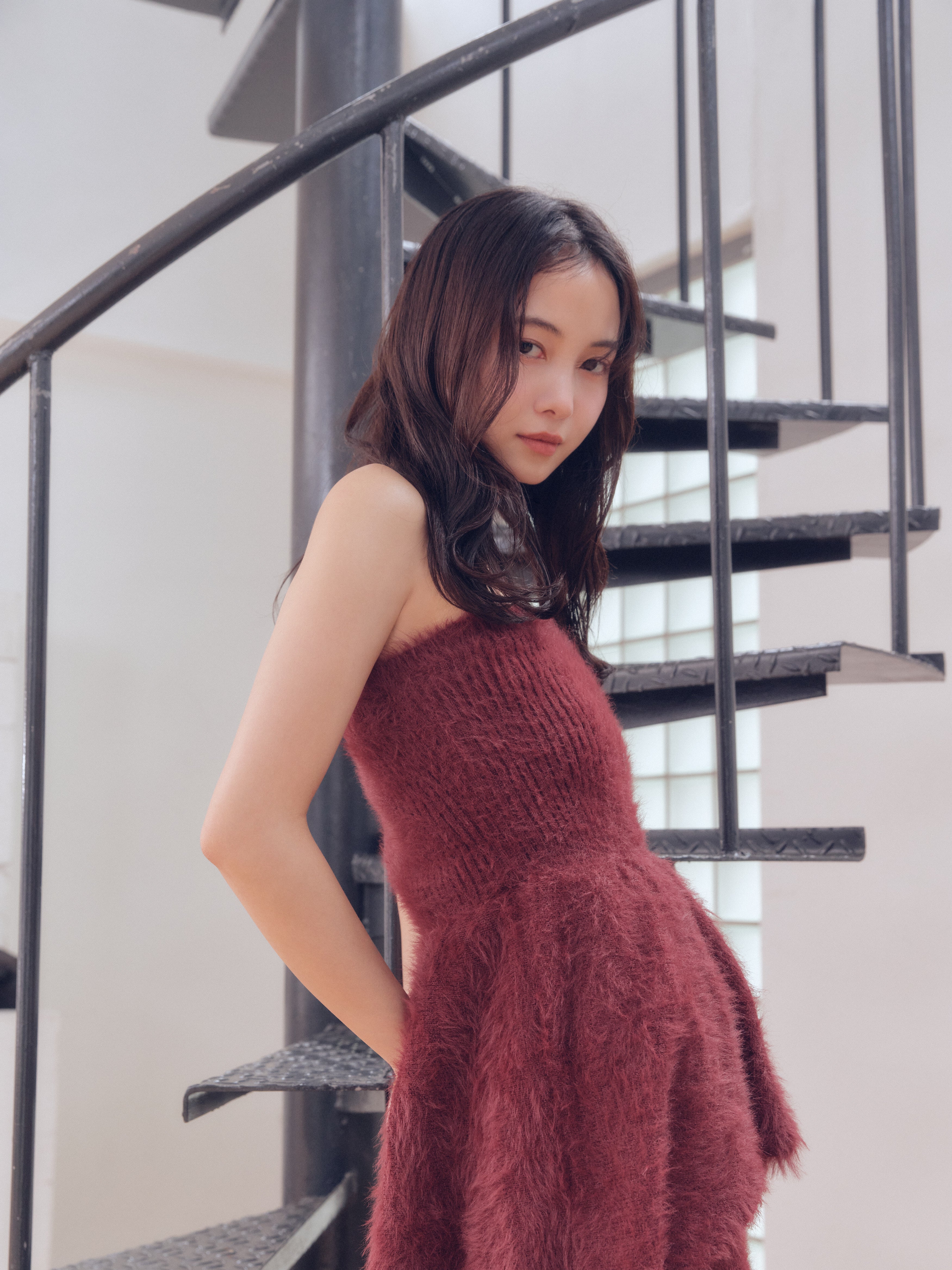 peplum shaggy knit bustier