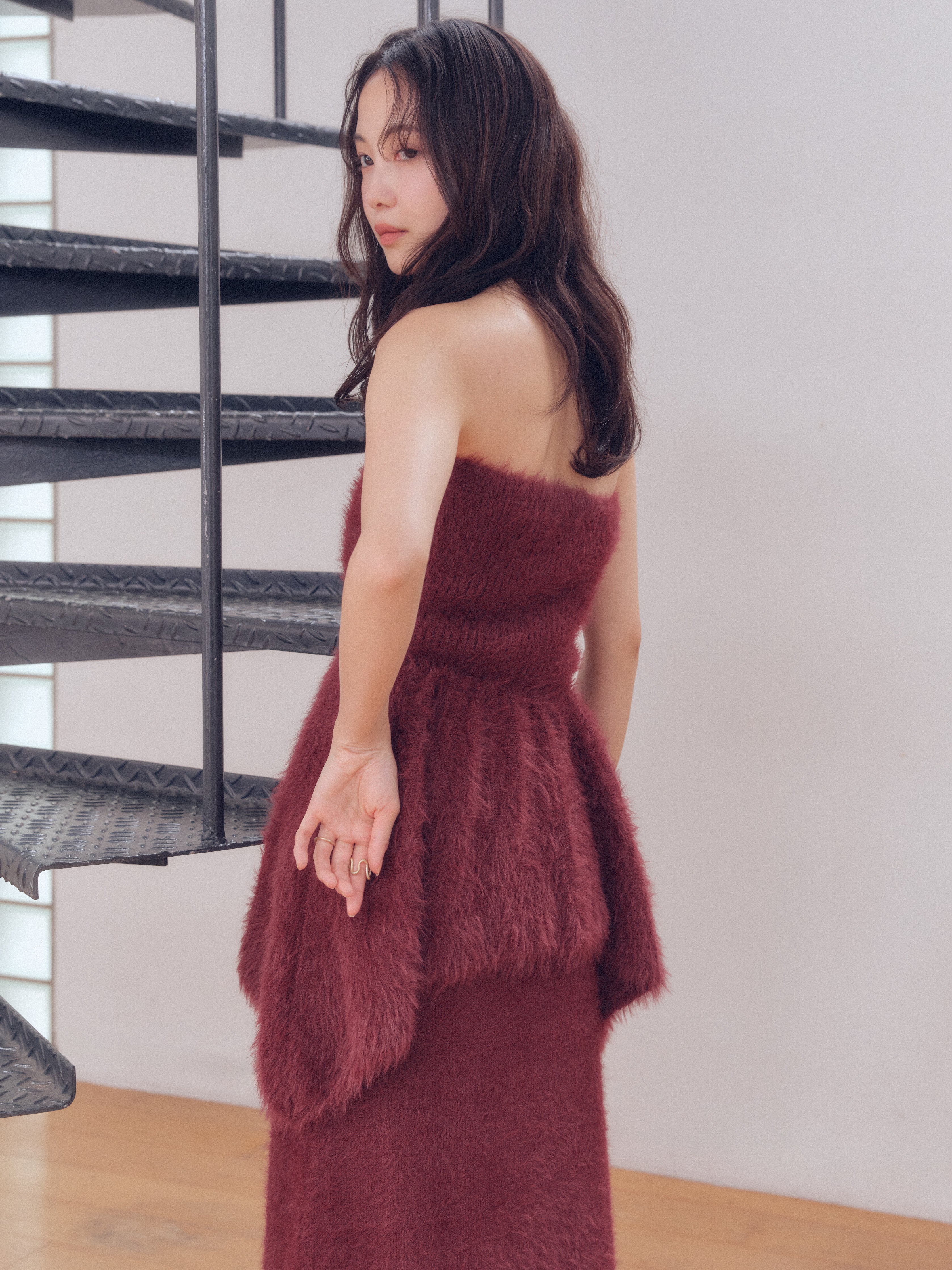 peplum shaggy knit bustier