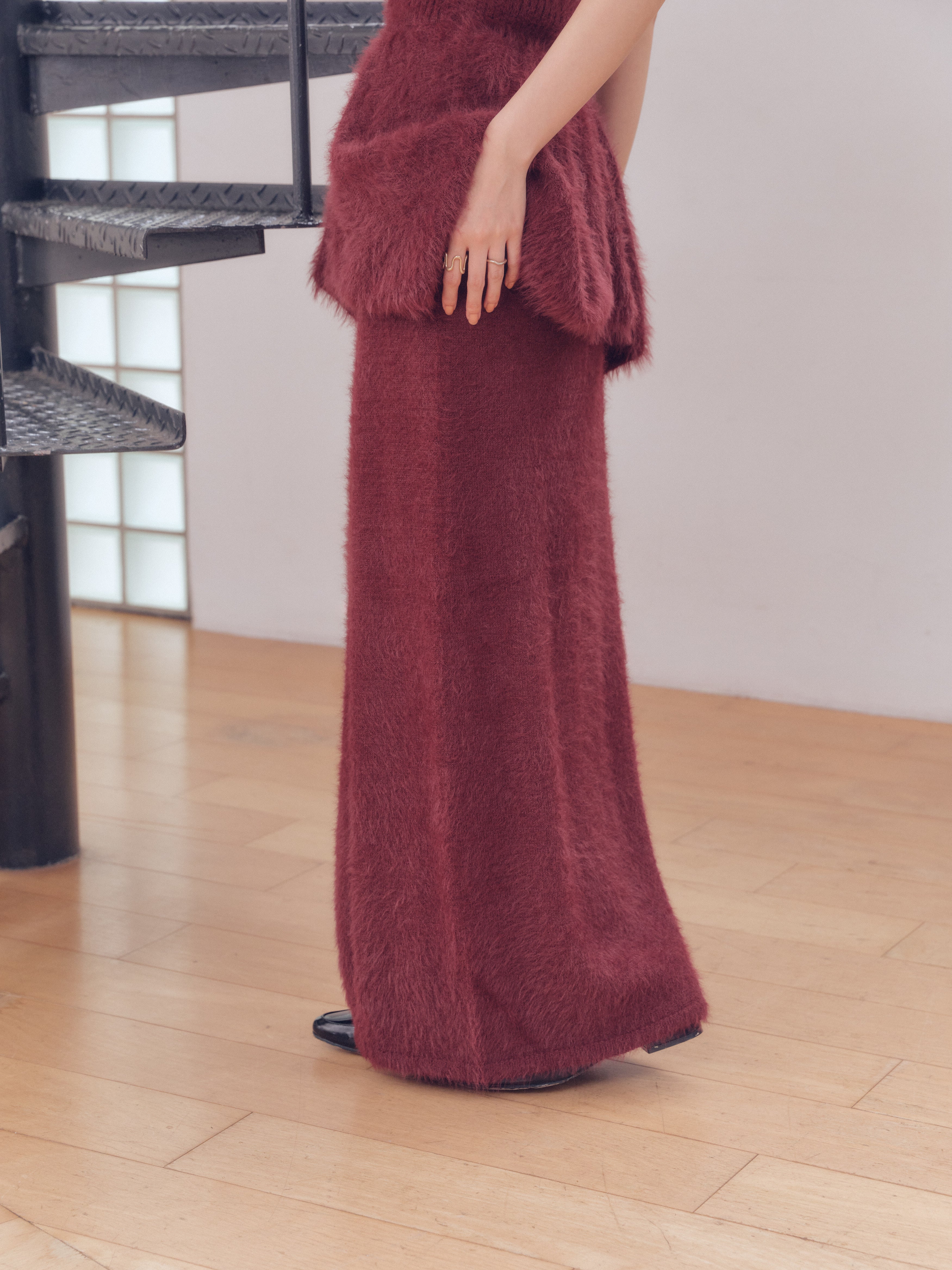 i line shaggy knit skirt