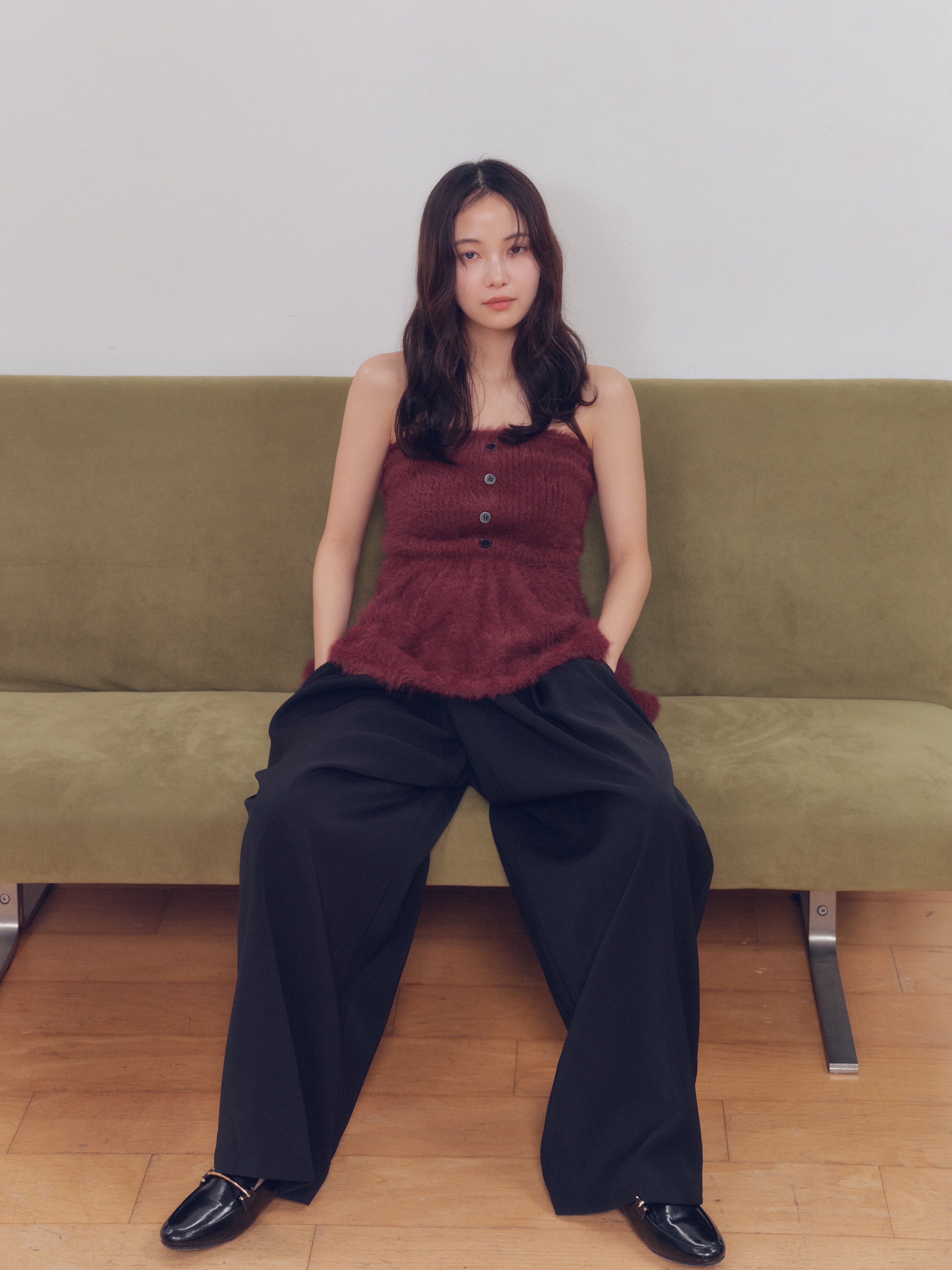 peplum shaggy knit bustier