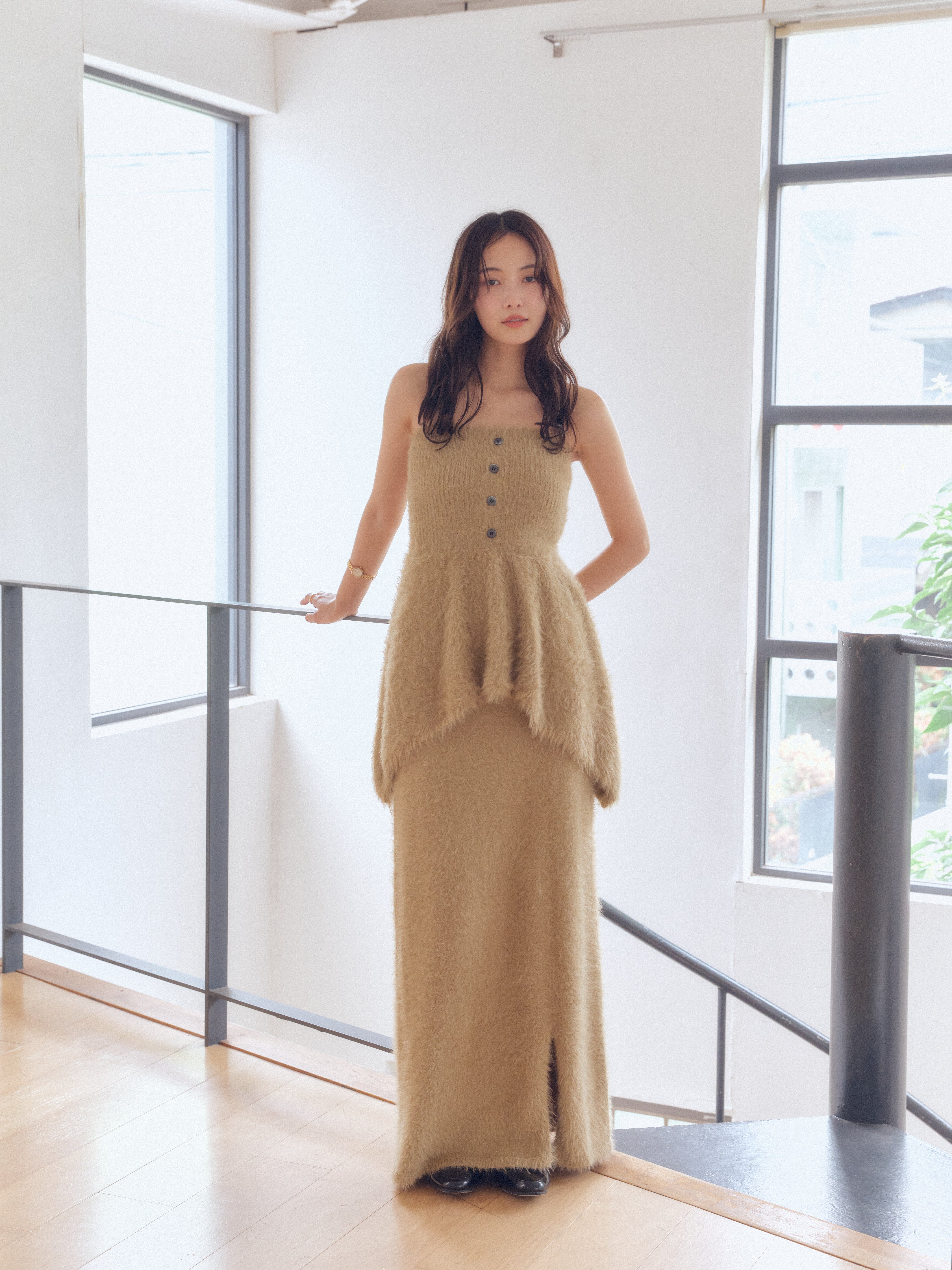 peplum shaggy knit bustier