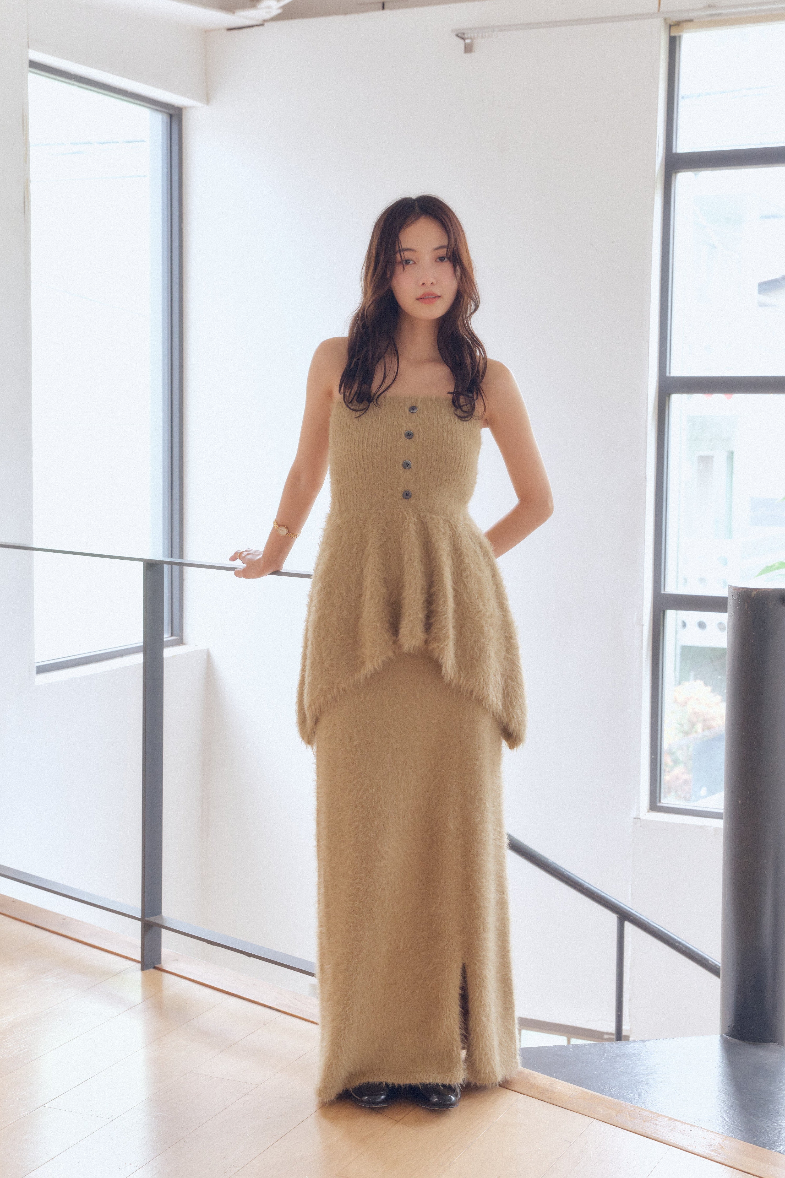 i line shaggy knit skirt