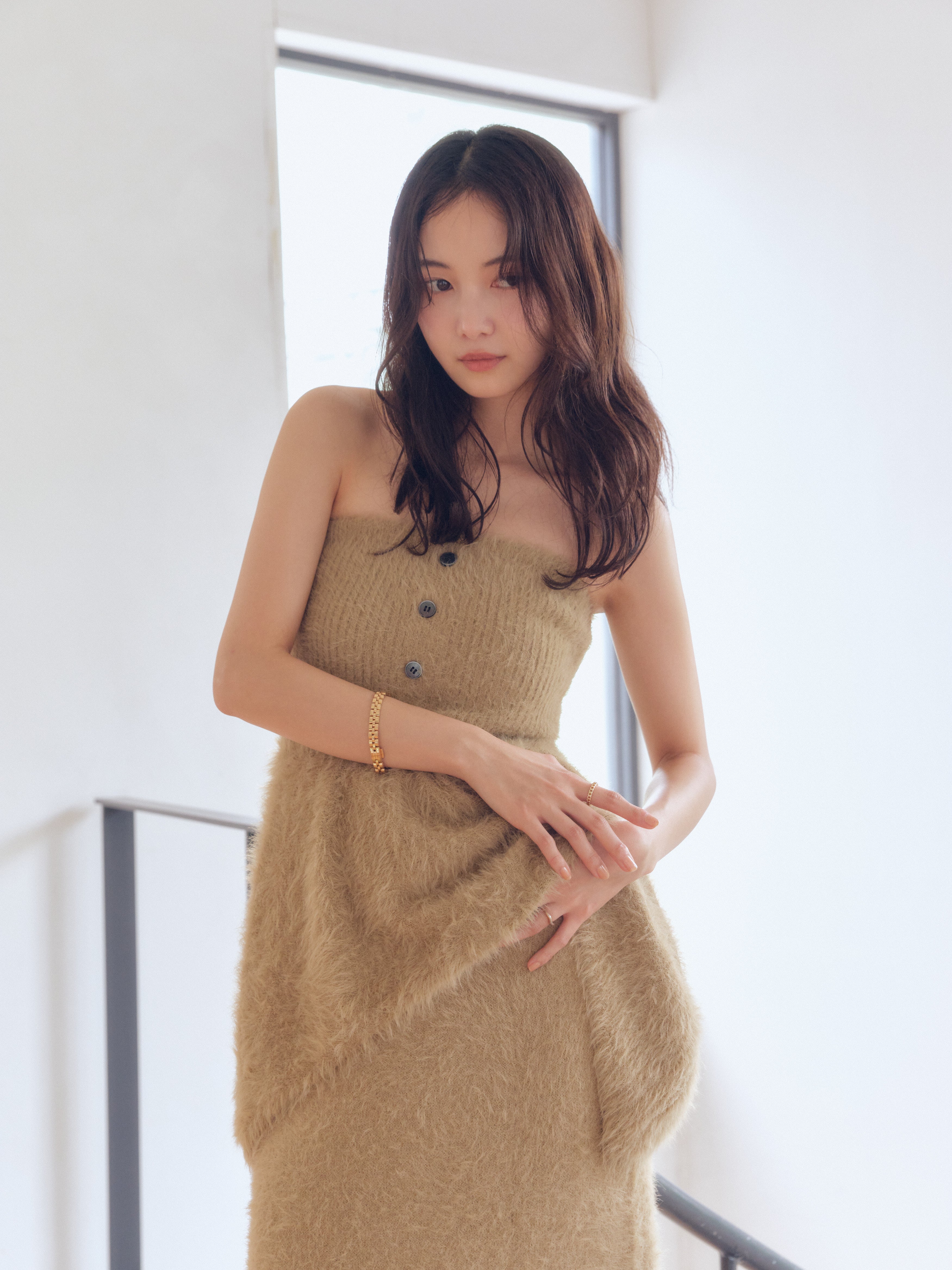 peplum shaggy knit bustier