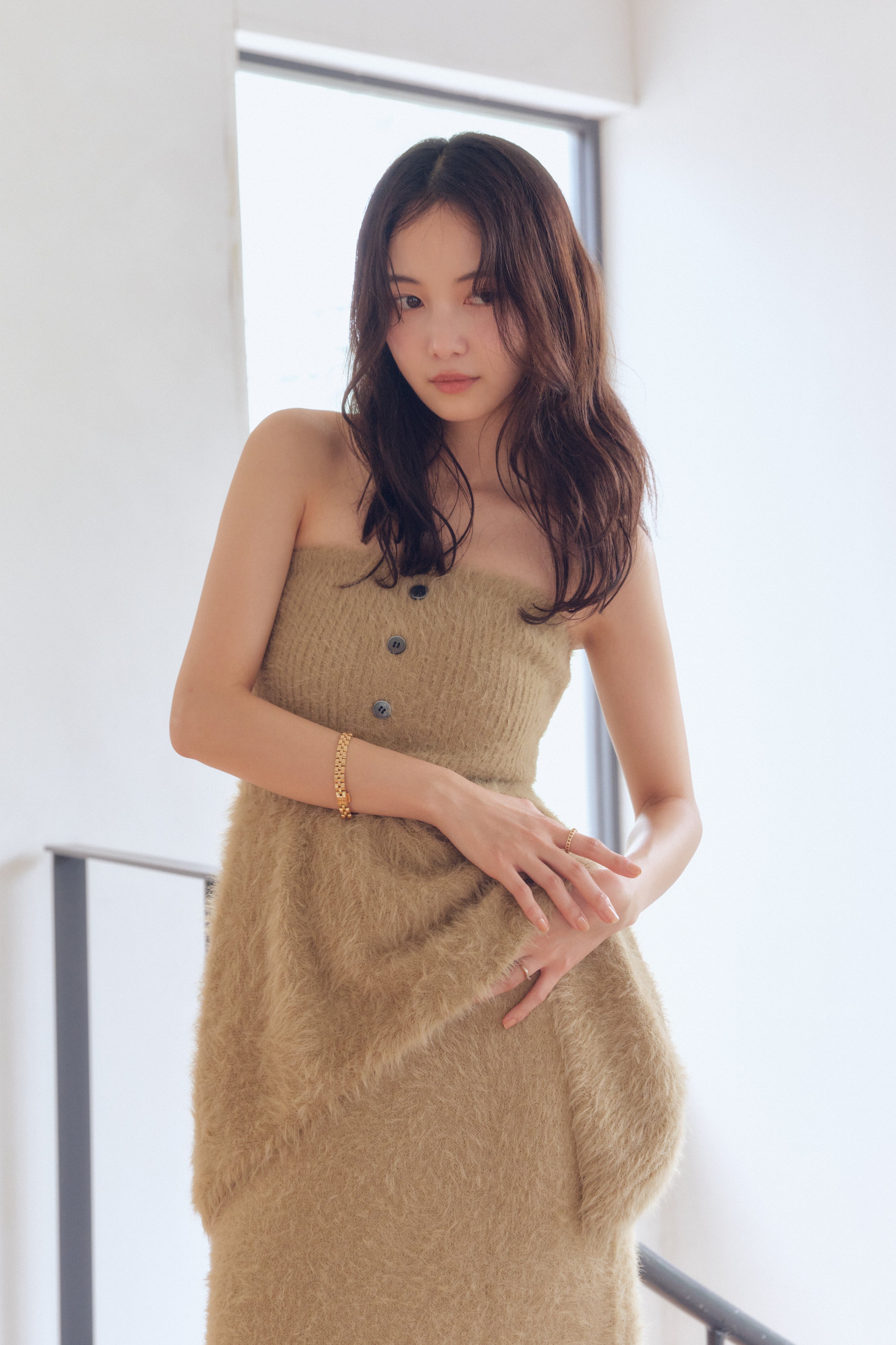 peplum shaggy knit bustier
