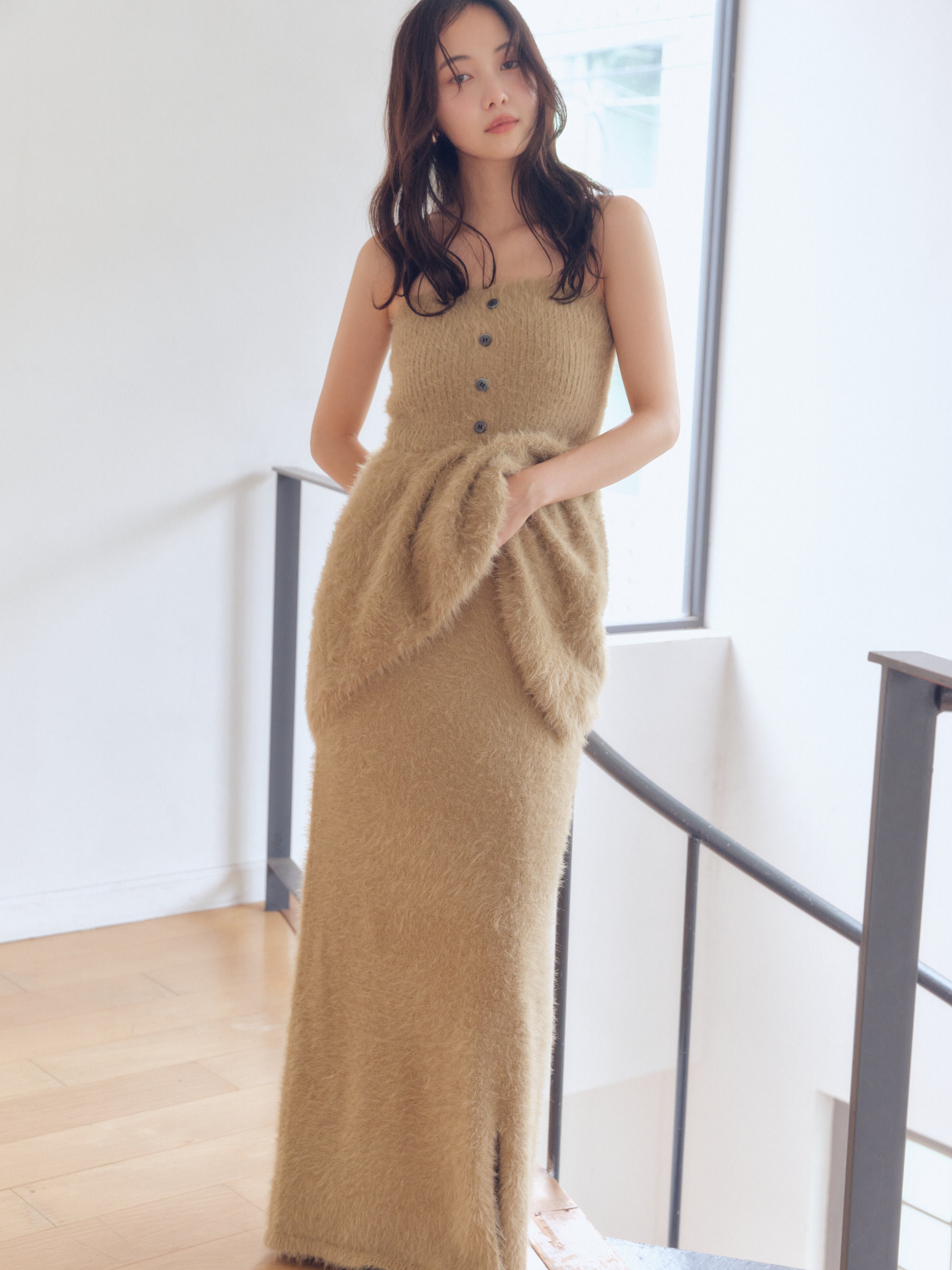 i line shaggy knit skirt