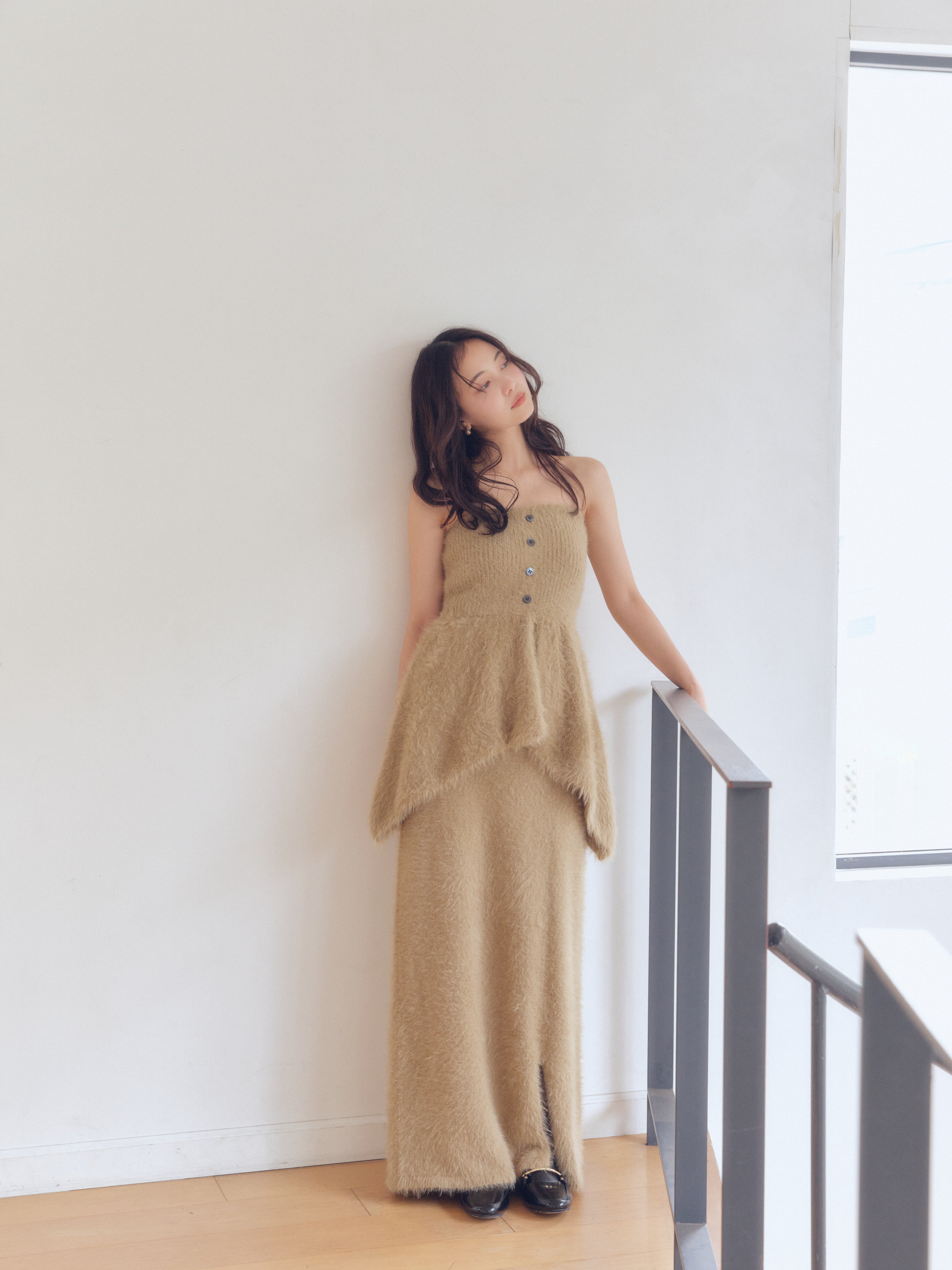 i line shaggy knit skirt