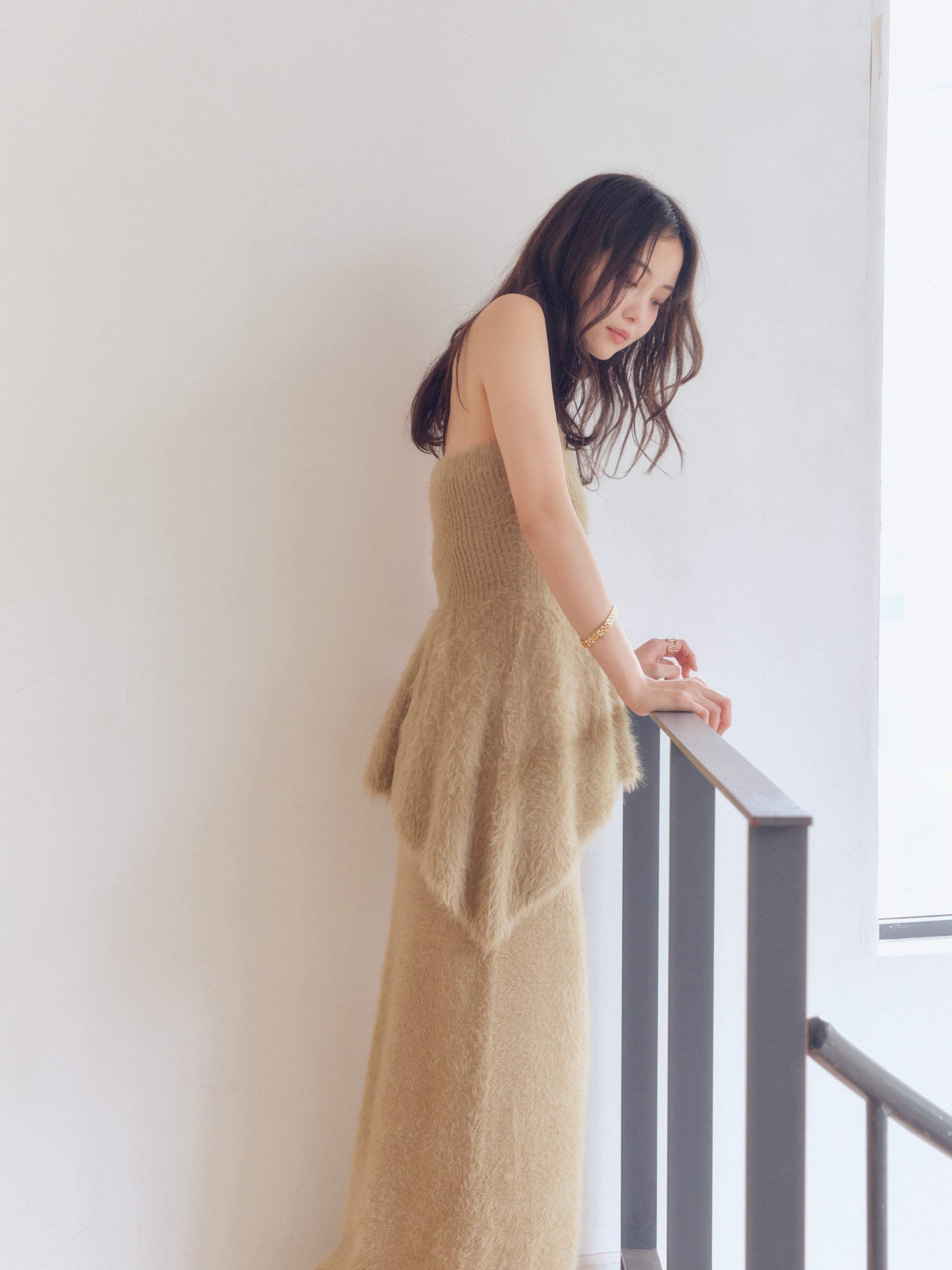 i line shaggy knit skirt