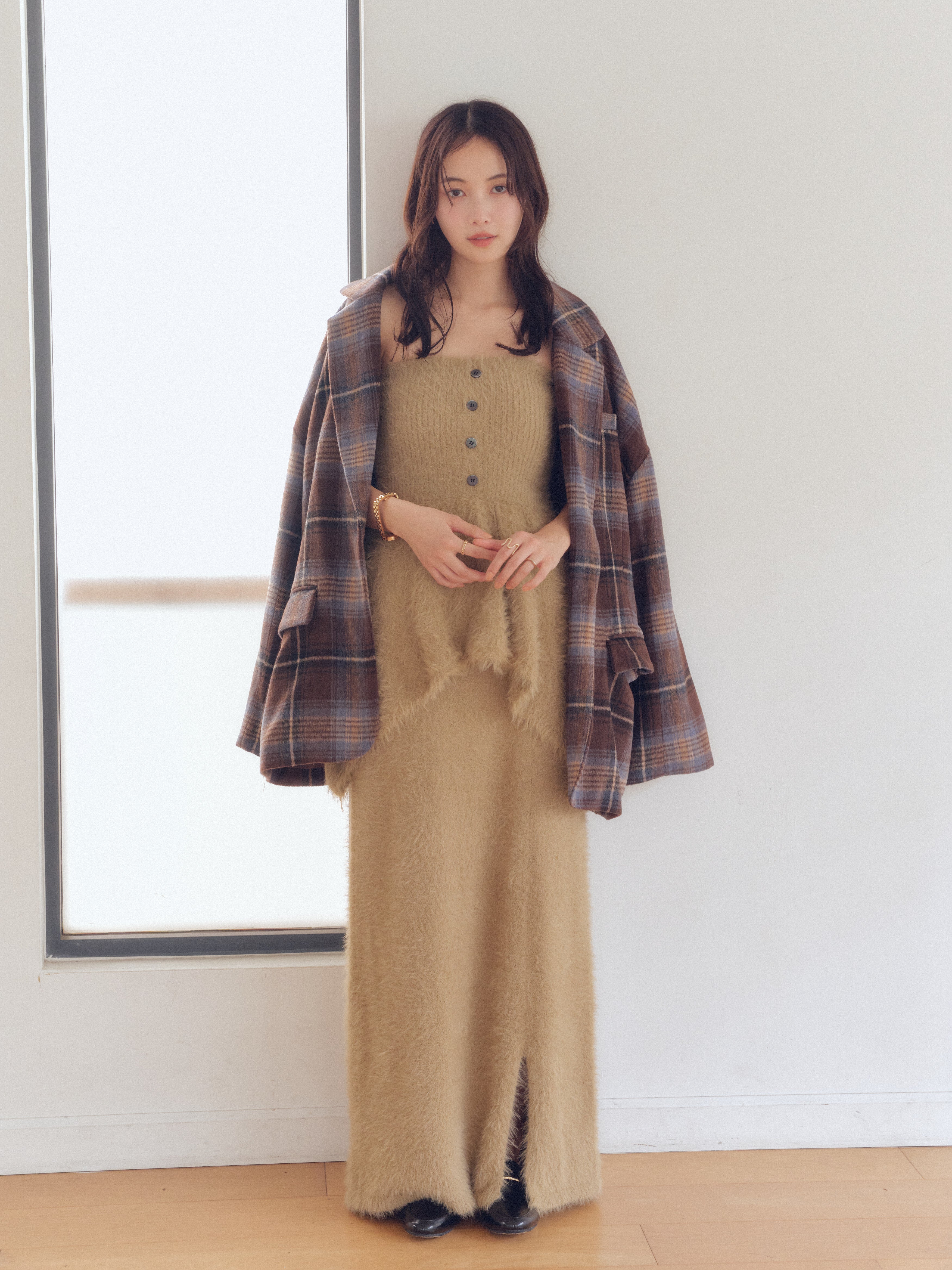 i line shaggy knit skirt
