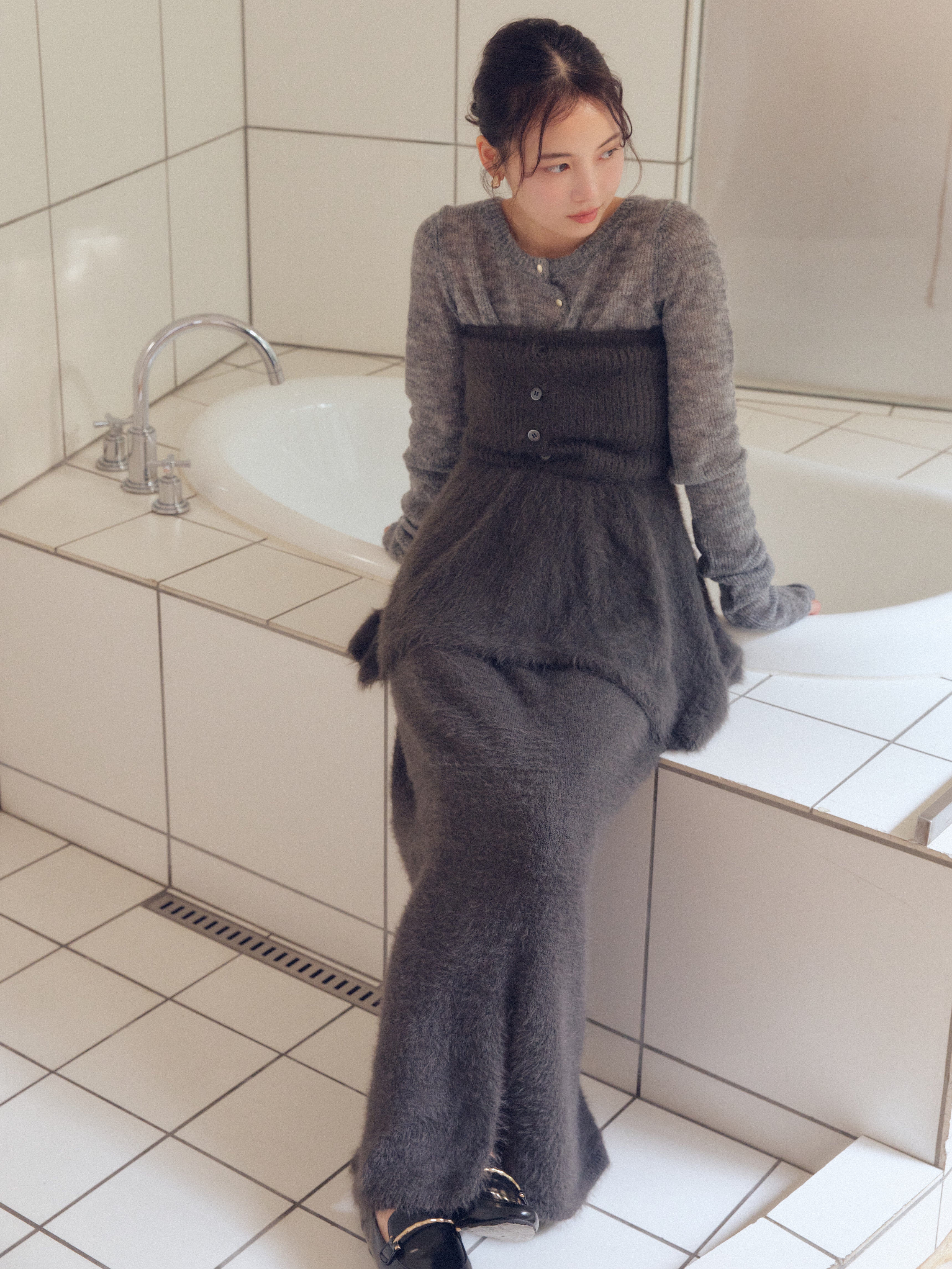 i line shaggy knit skirt