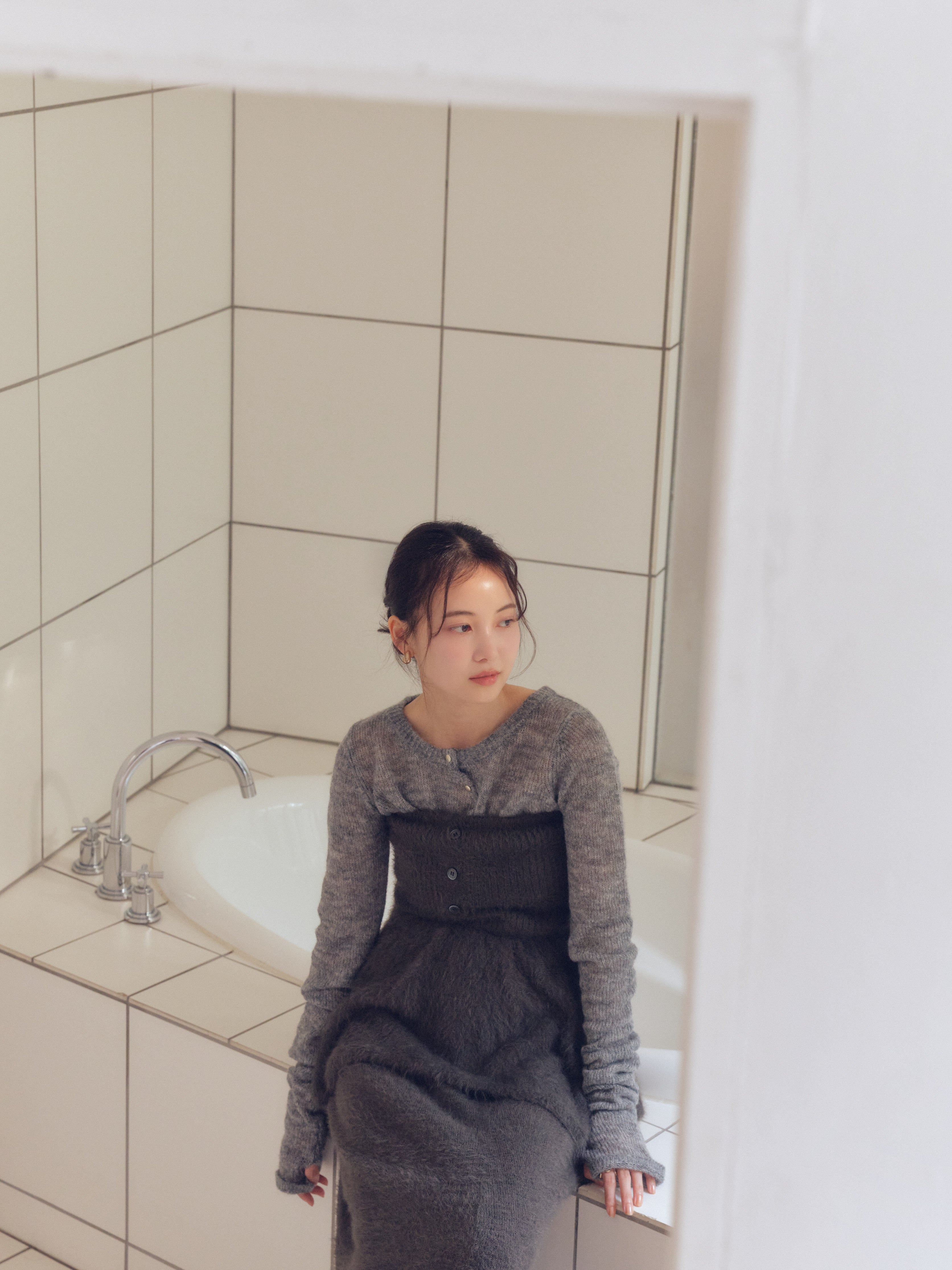 peplum shaggy knit bustier