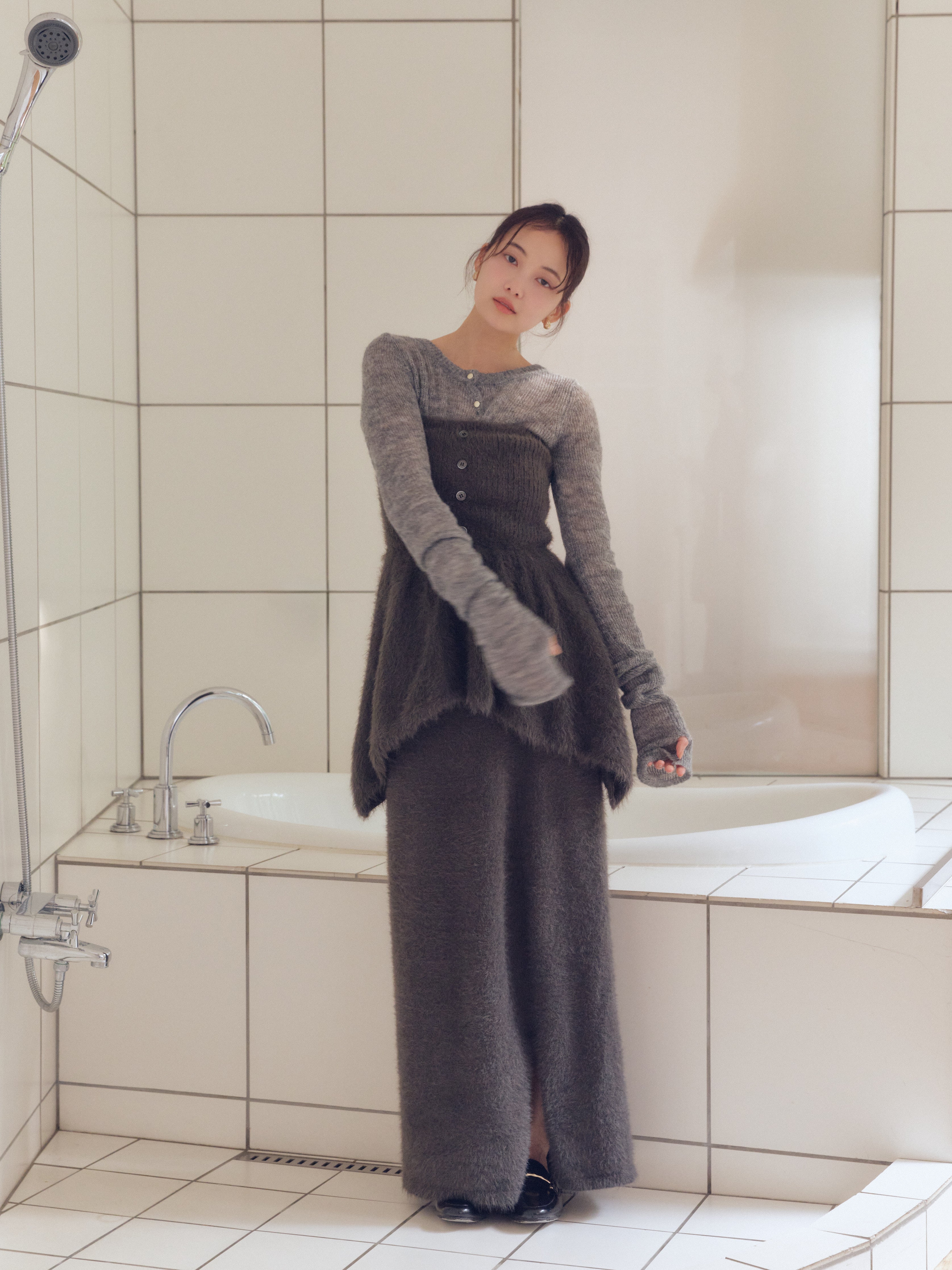 i line shaggy knit skirt