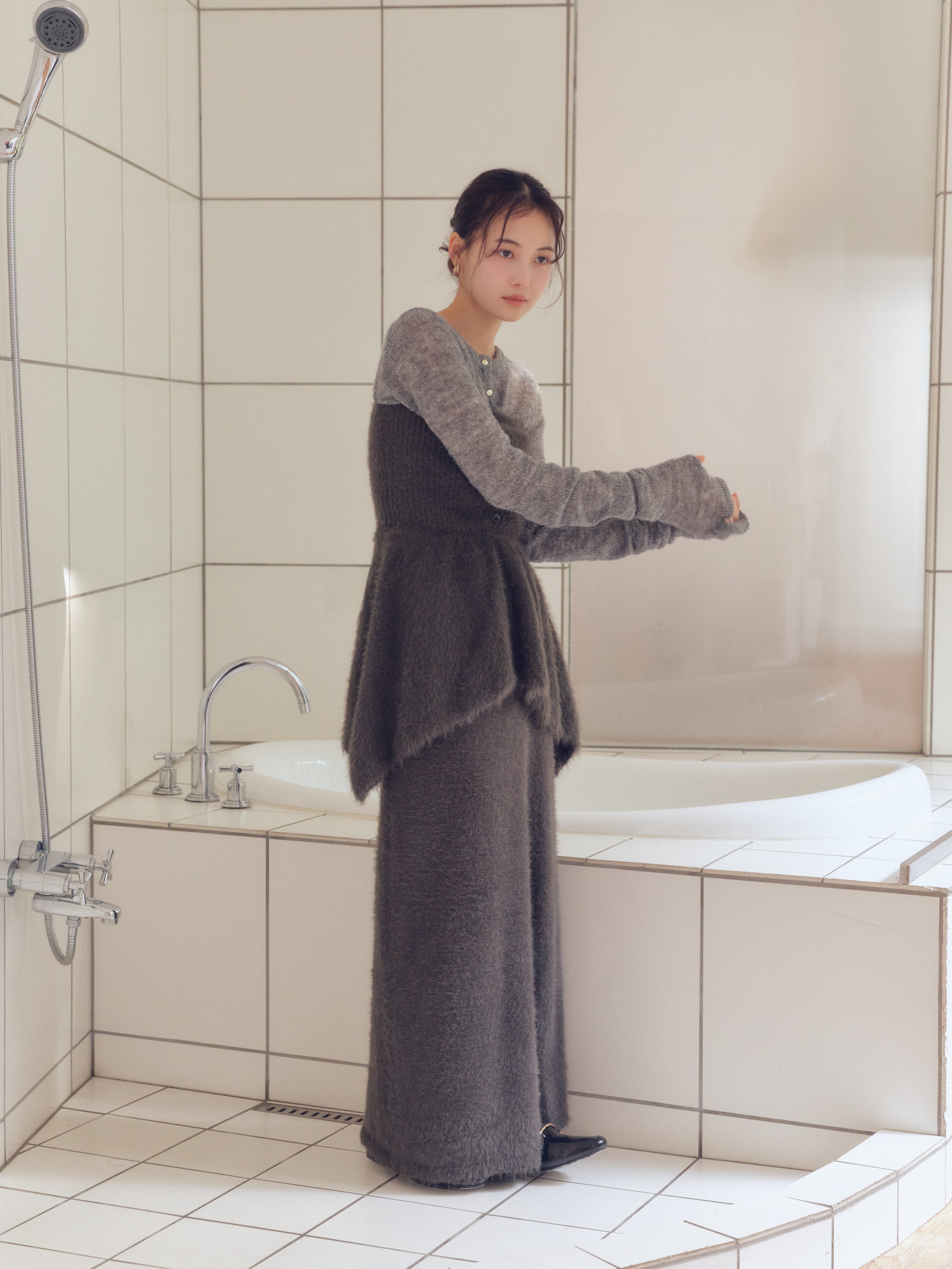 i line shaggy knit skirt