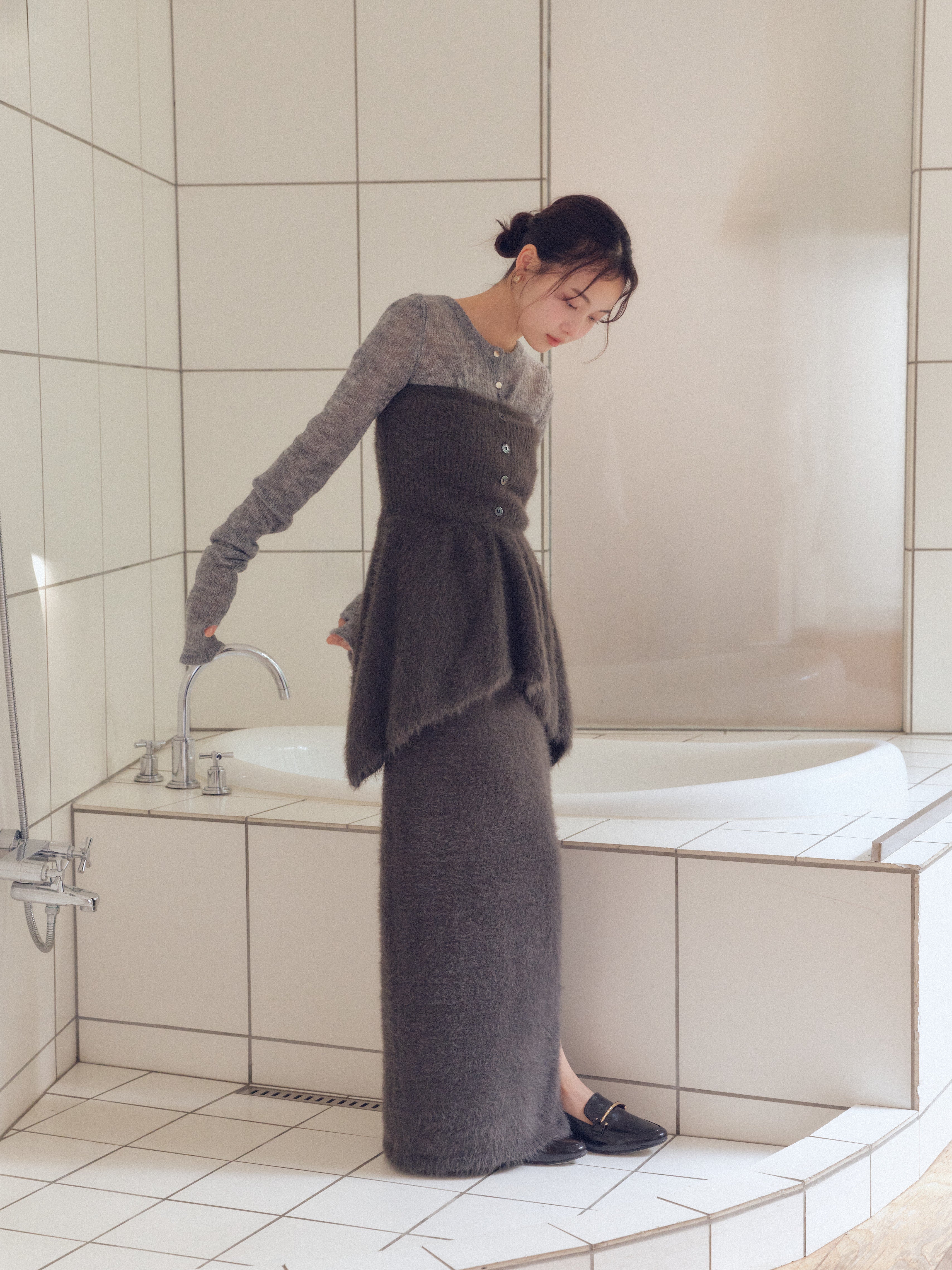 i line shaggy knit skirt