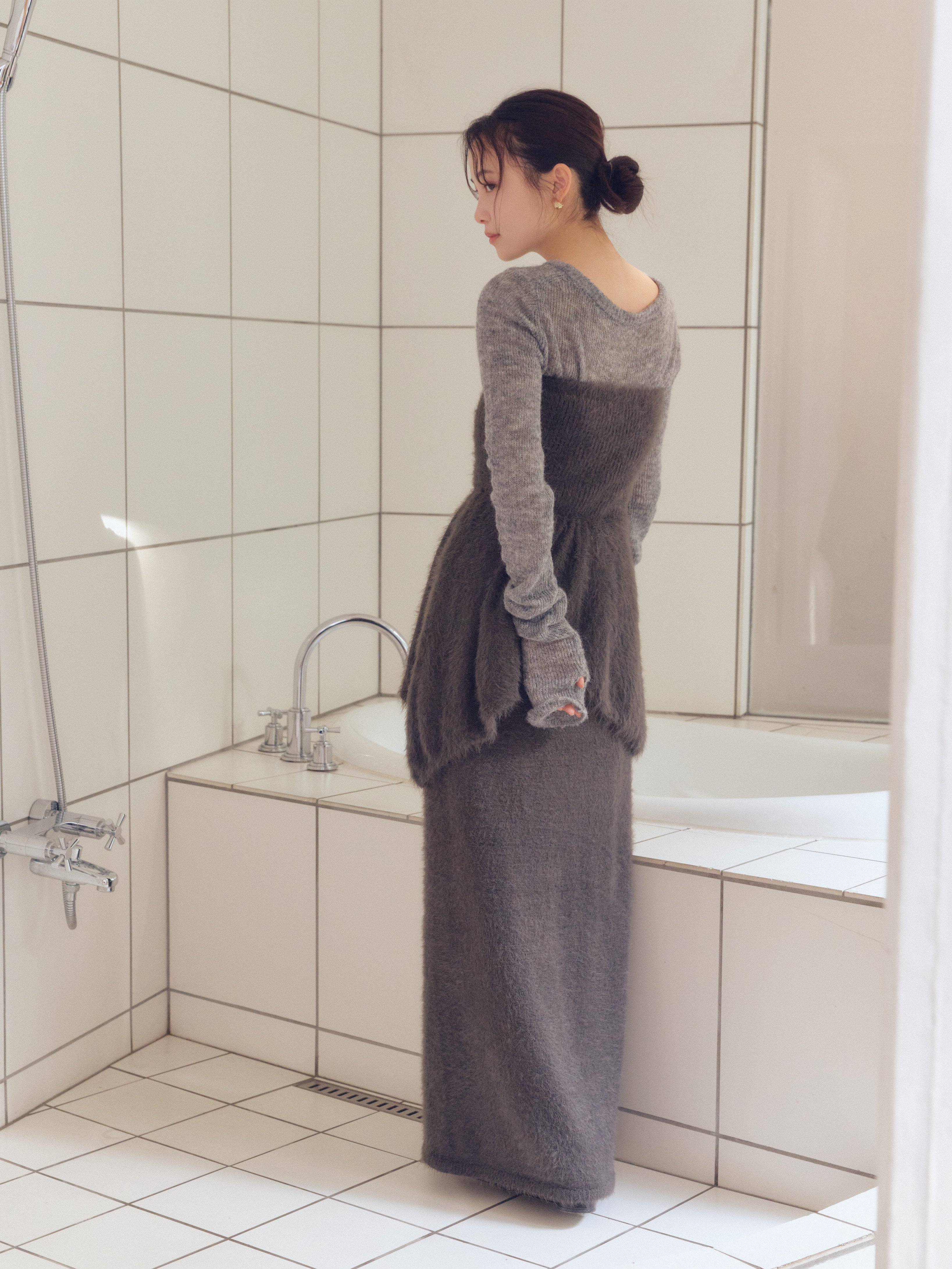 i line shaggy knit skirt