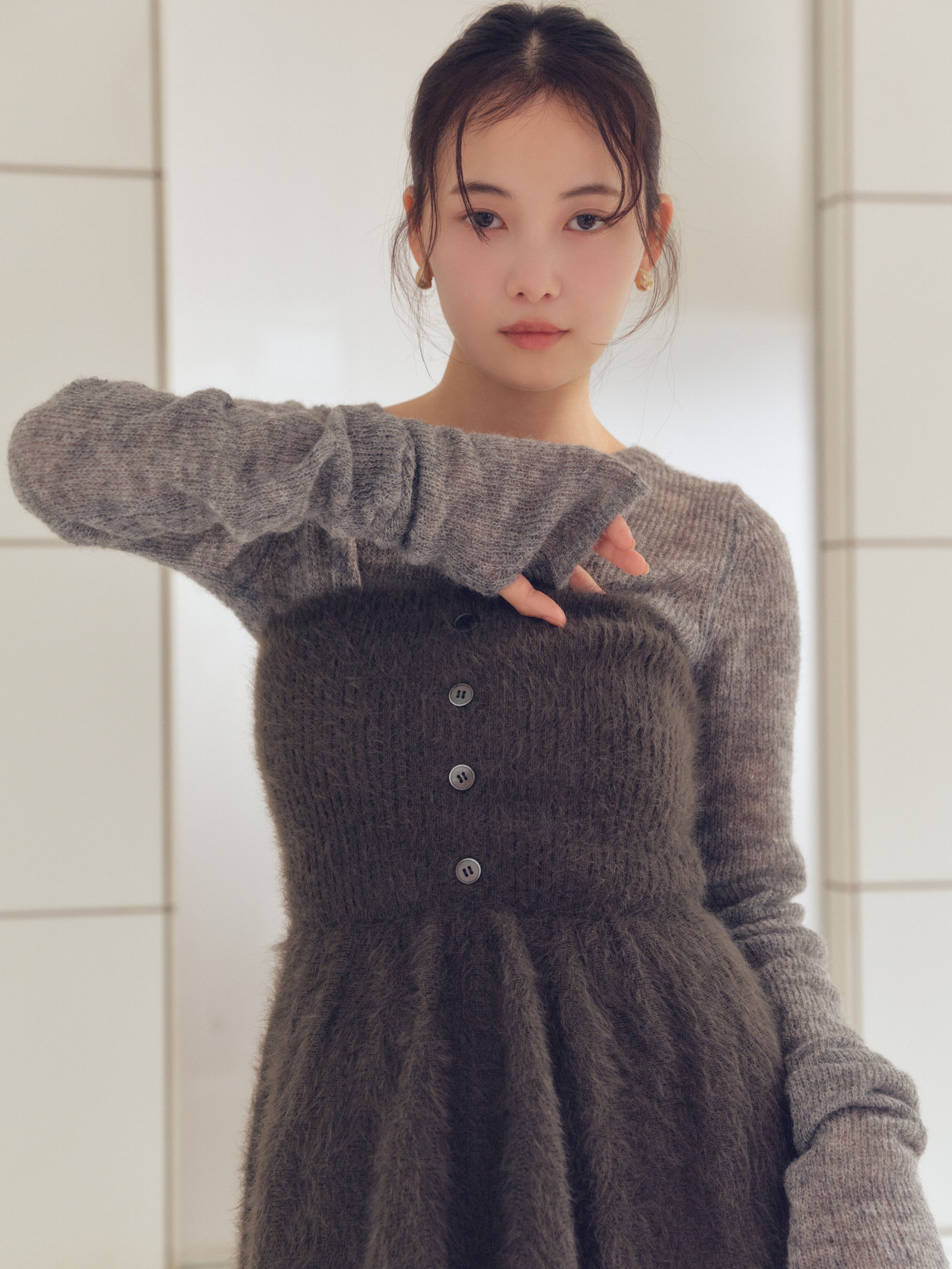 peplum shaggy knit bustier