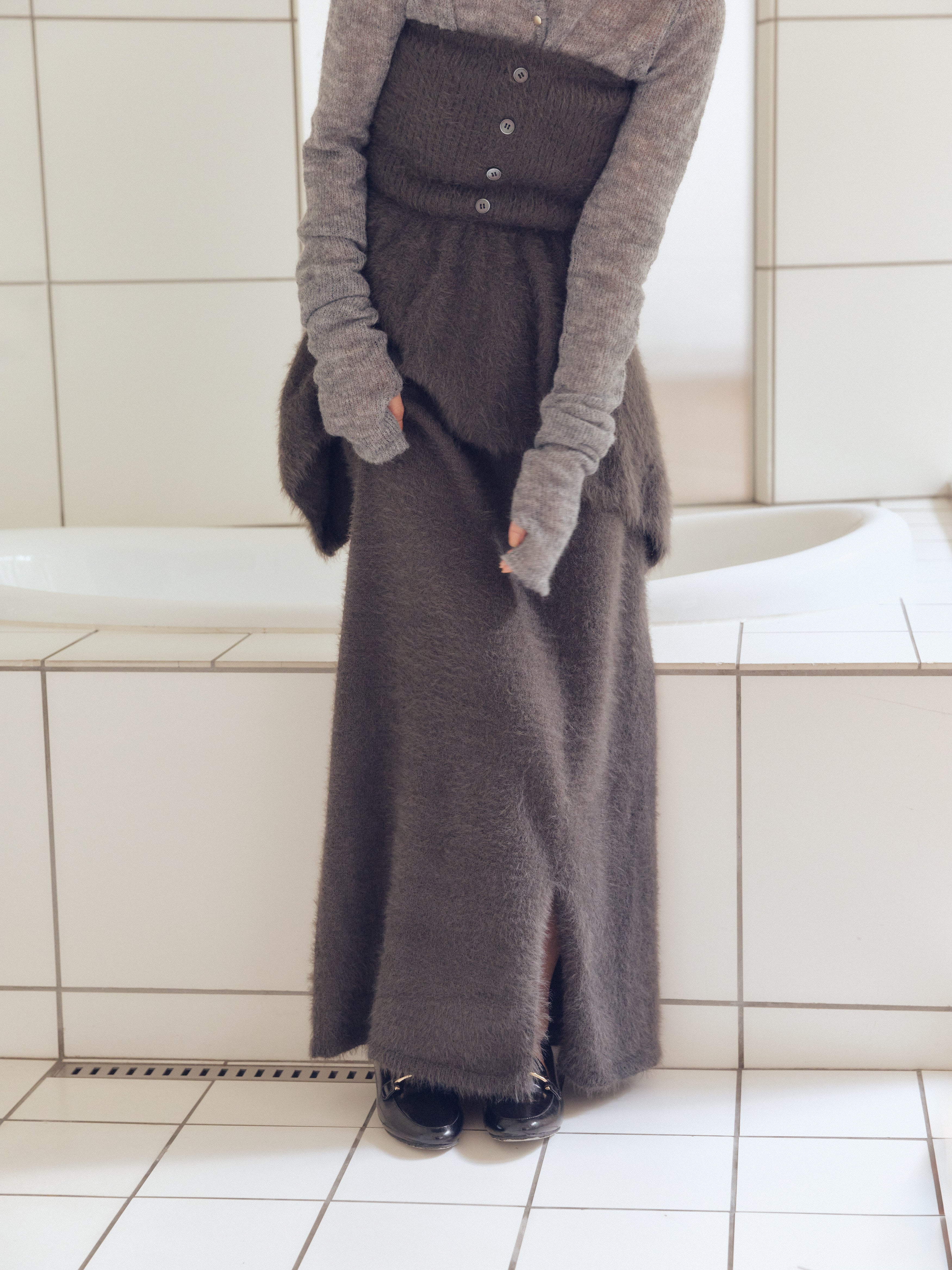 i line shaggy knit skirt