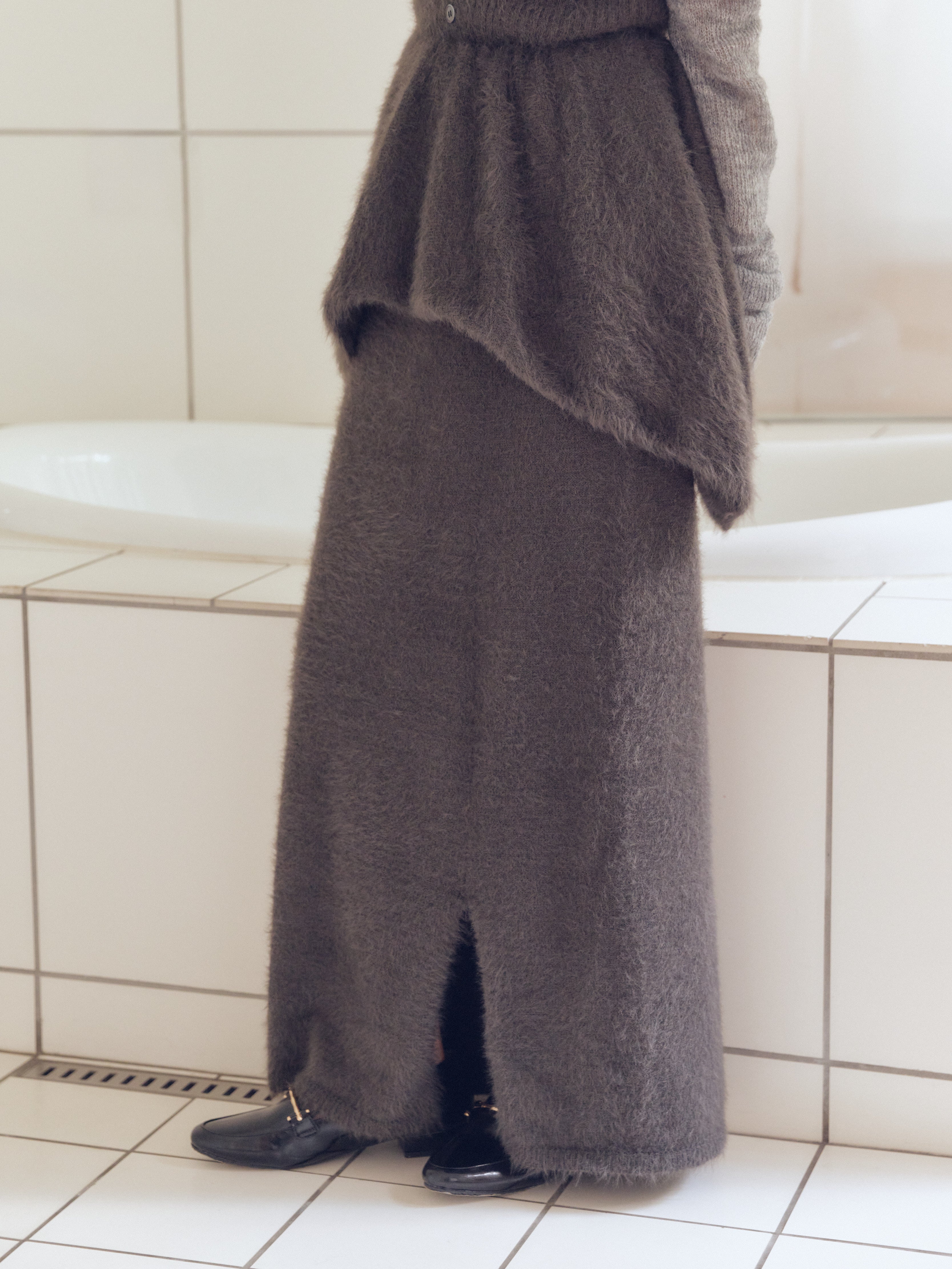 i line shaggy knit skirt