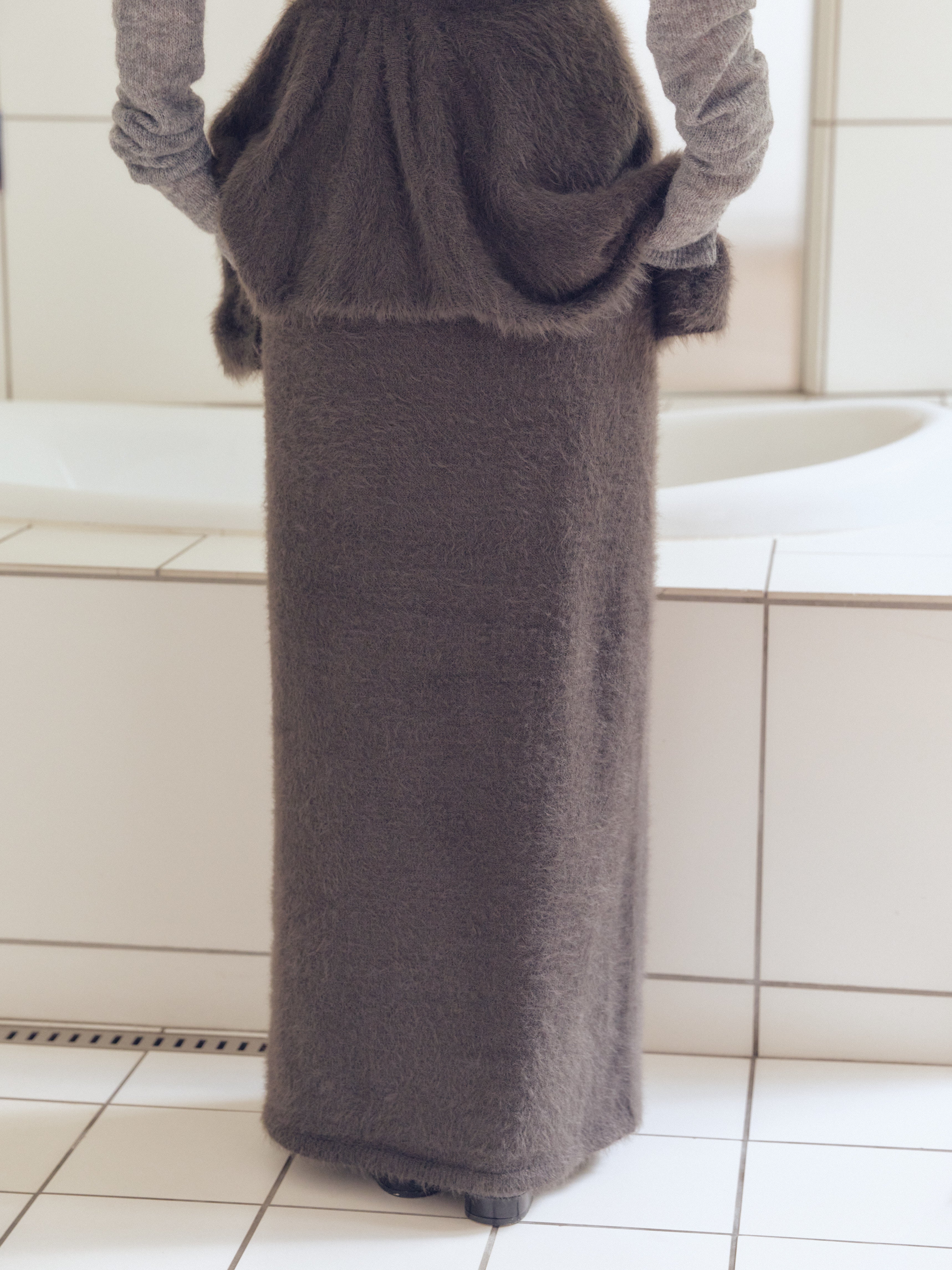 i line shaggy knit skirt