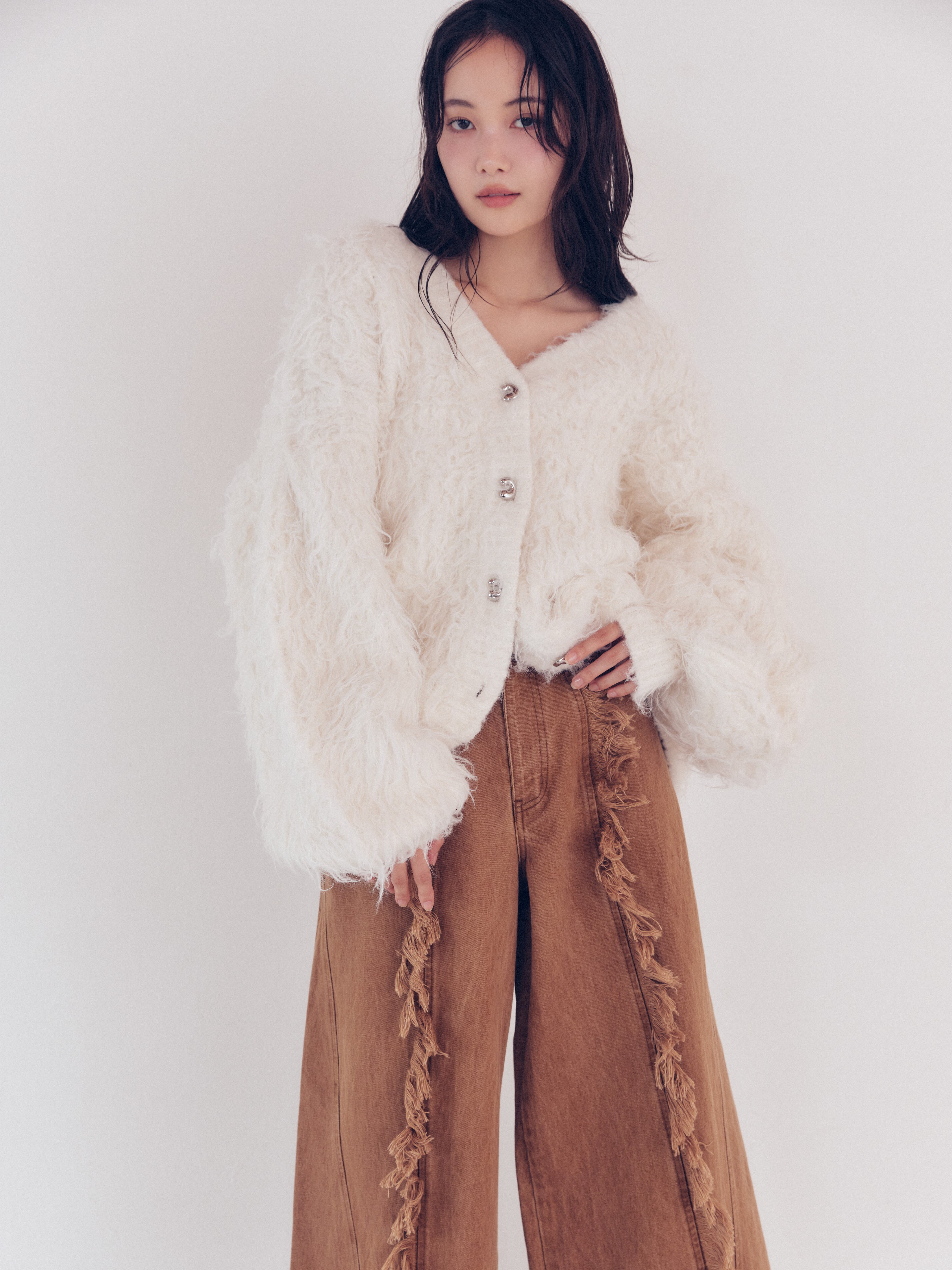 wide fringe denim pants