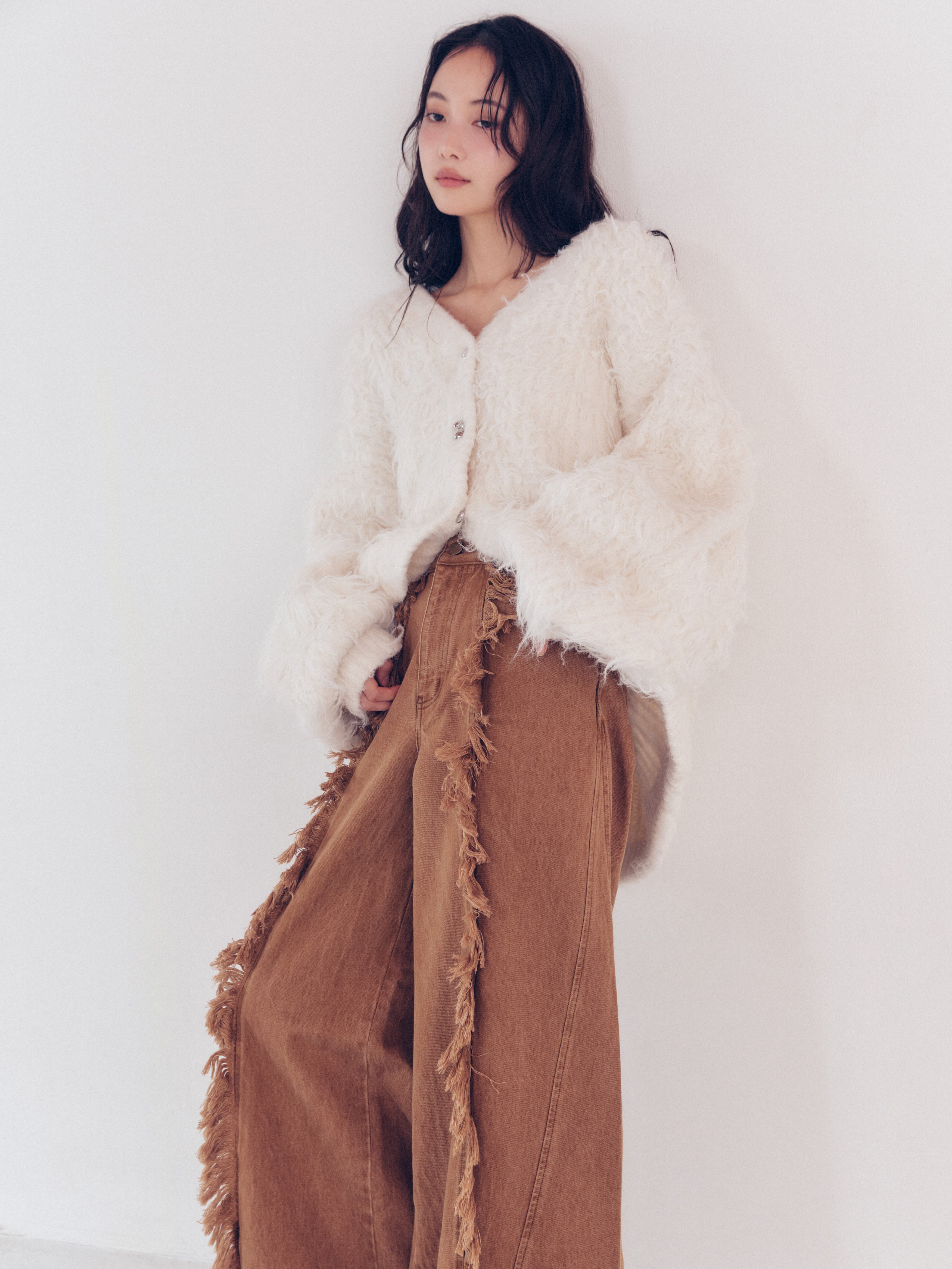 wide fringe denim pants