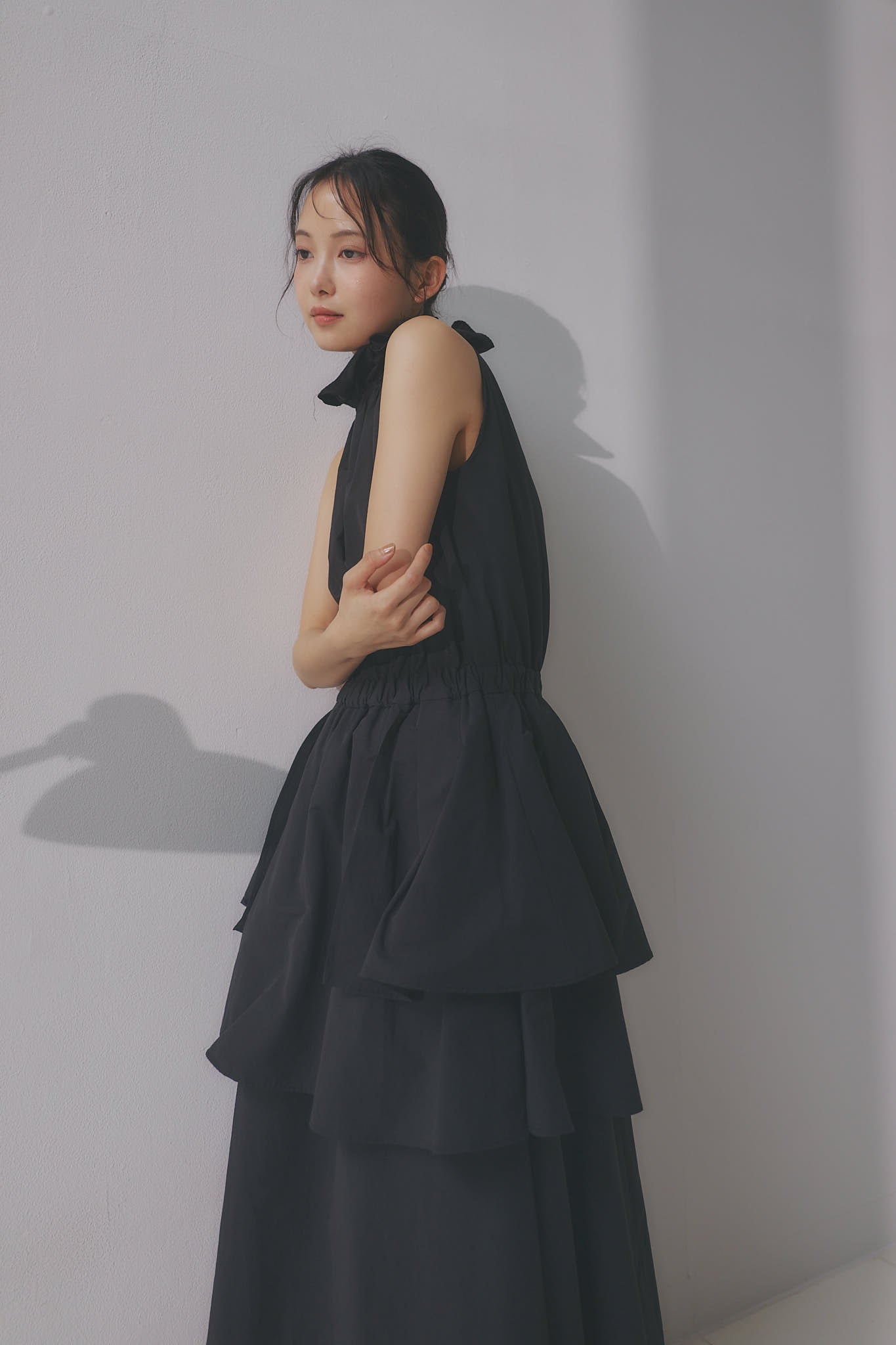 frill neck peplum one-piece