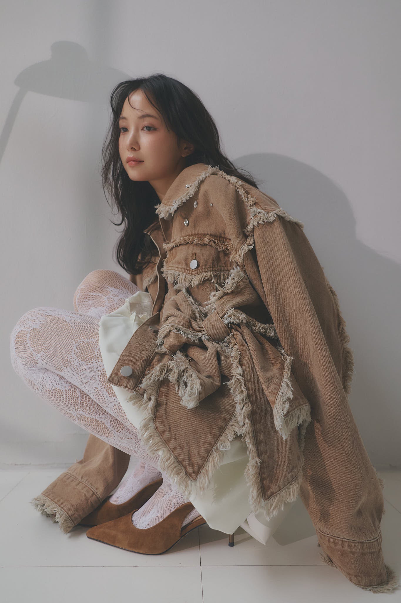 ribbon design denim jacket