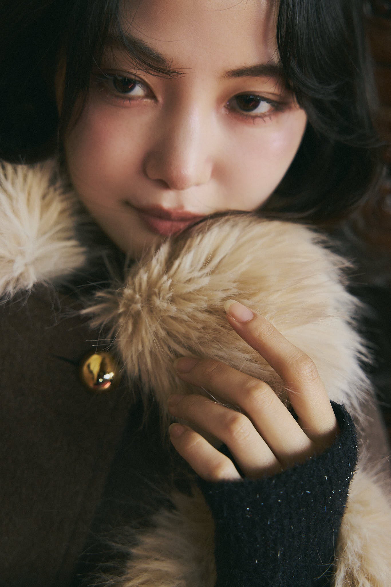 collar fur cocoon coat