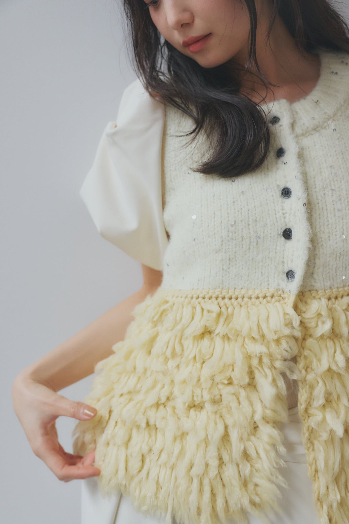 fringe design glitter summer knit