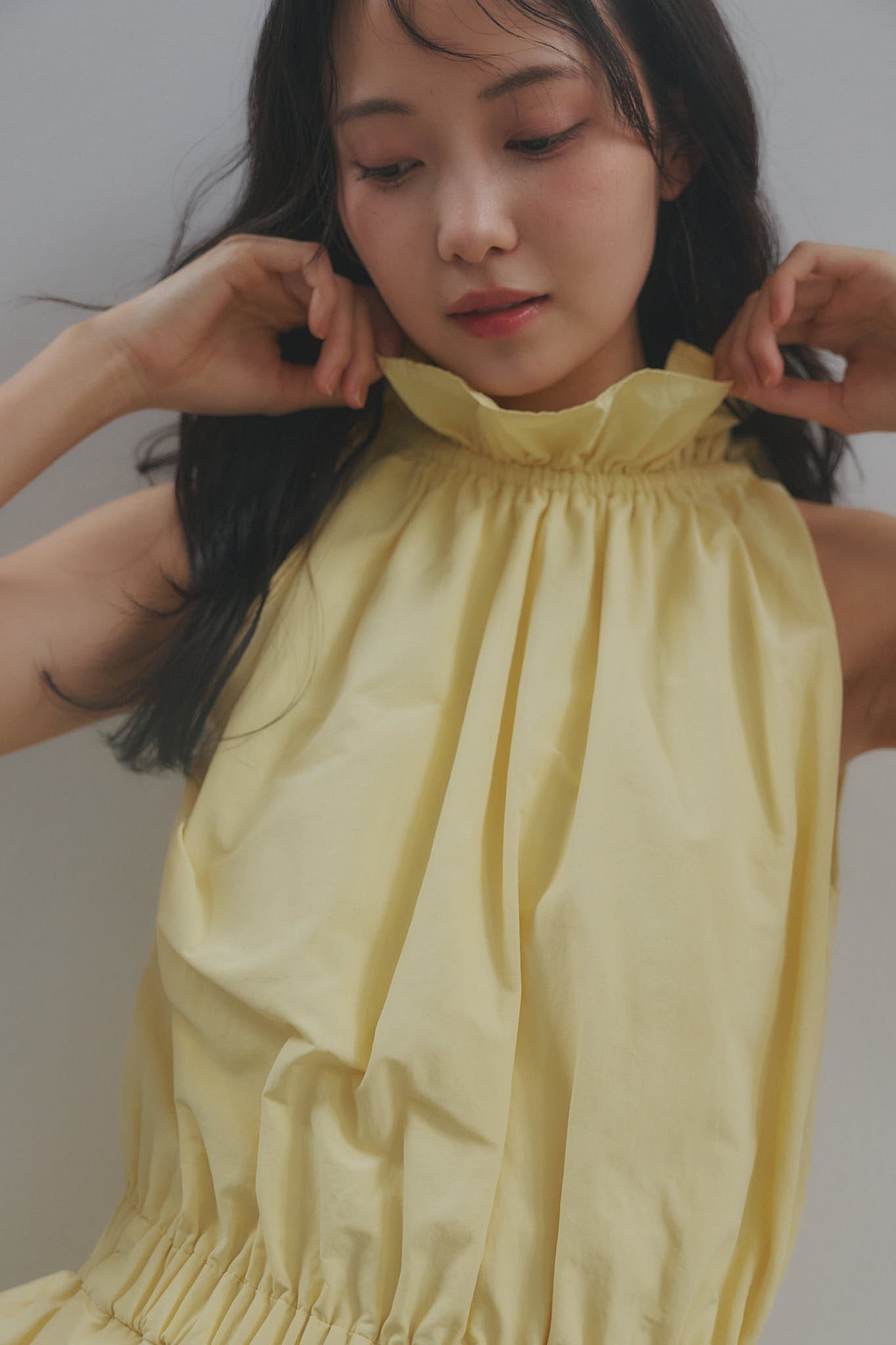 frill neck peplum one-piece