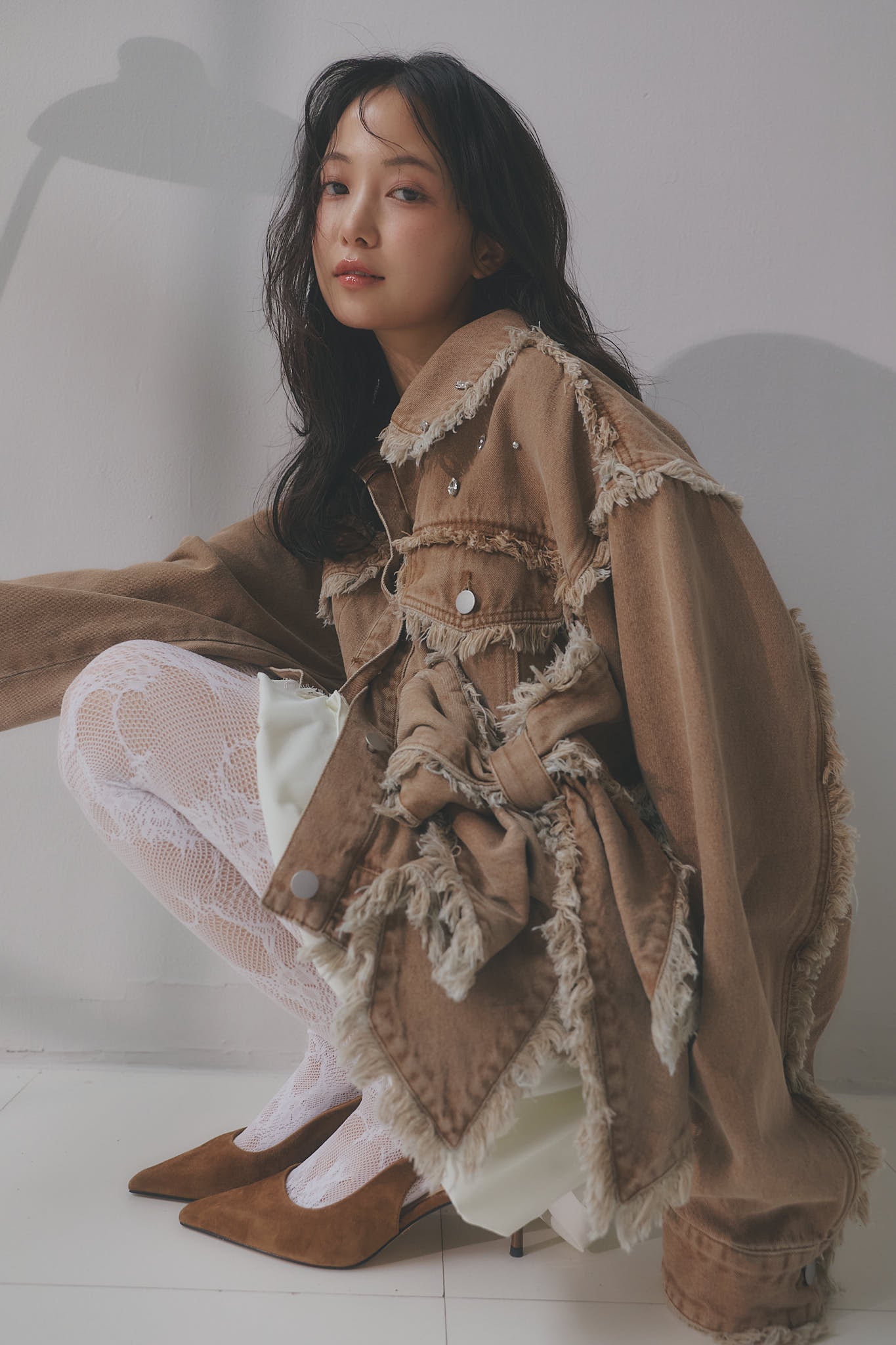 ribbon design denim jacket