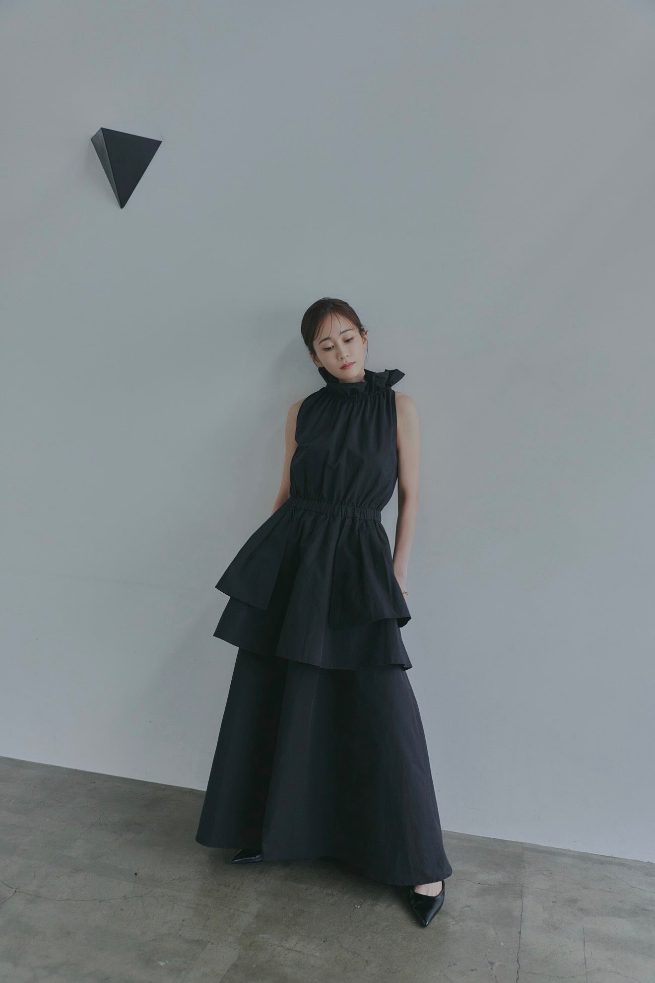 frill neck peplum one-piece