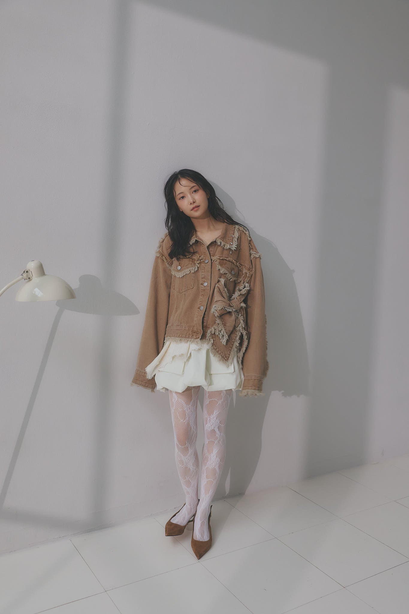 ribbon design denim jacket