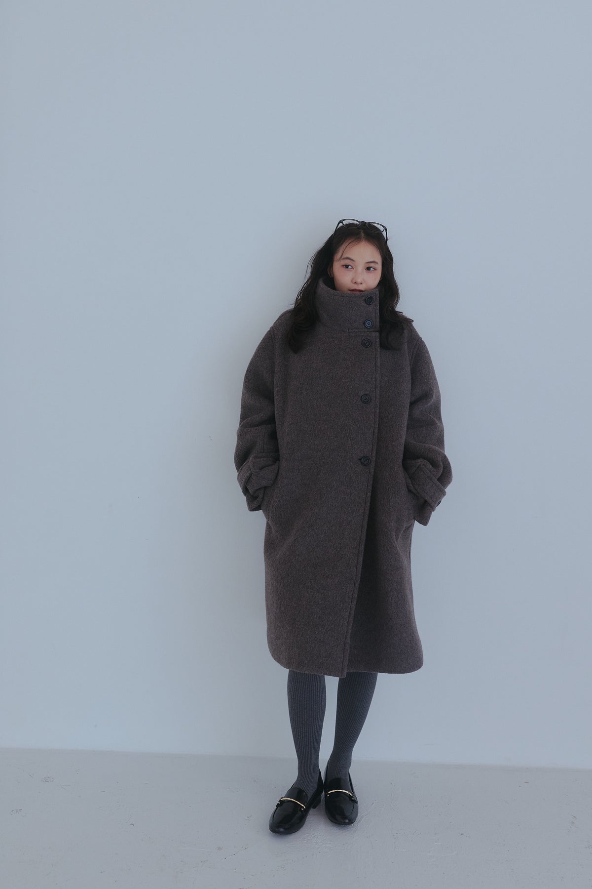 wrap collar wool coat