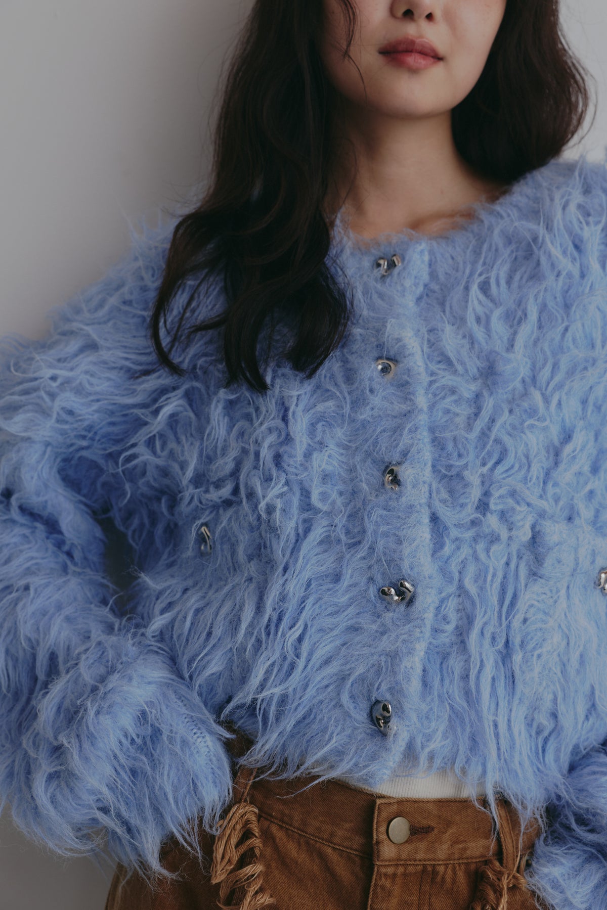 unique button short cardigan