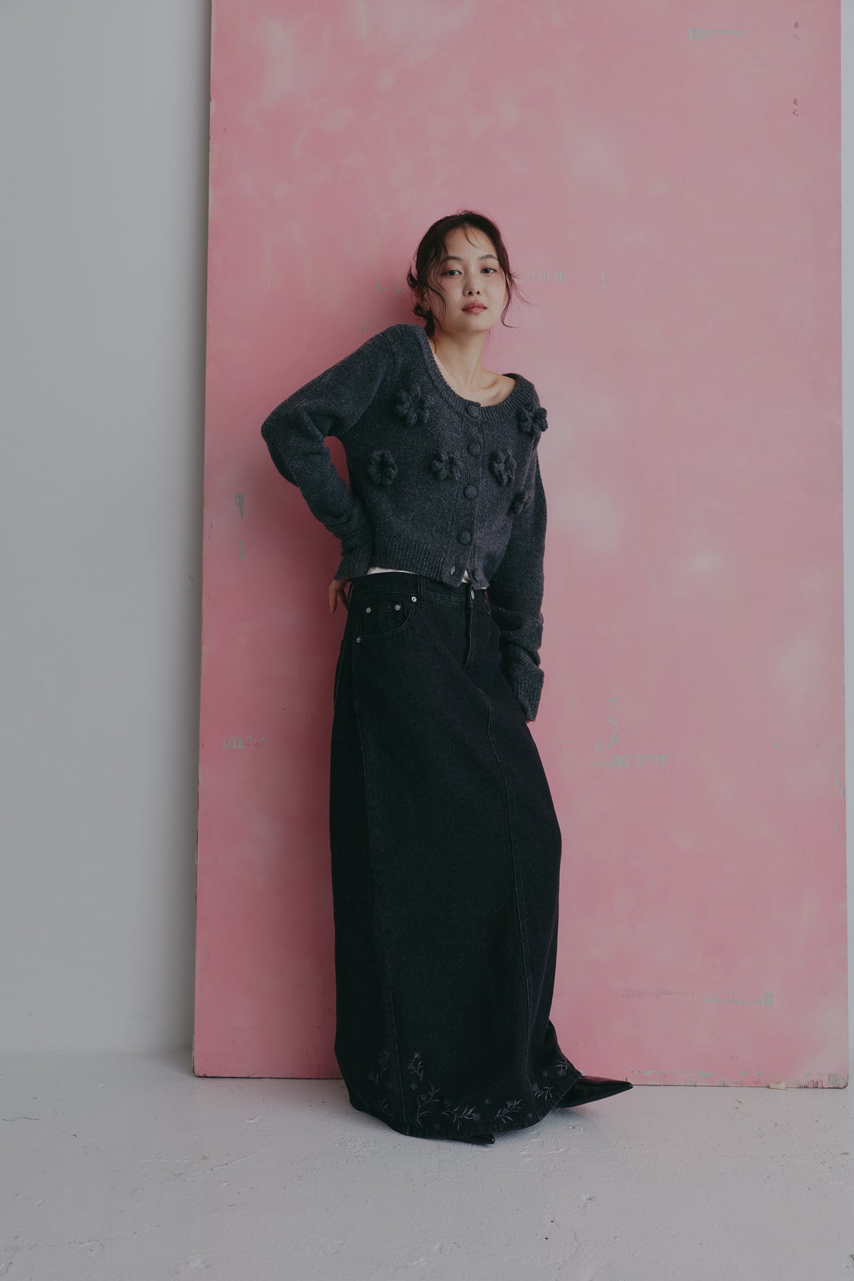 embroidered denim skirt