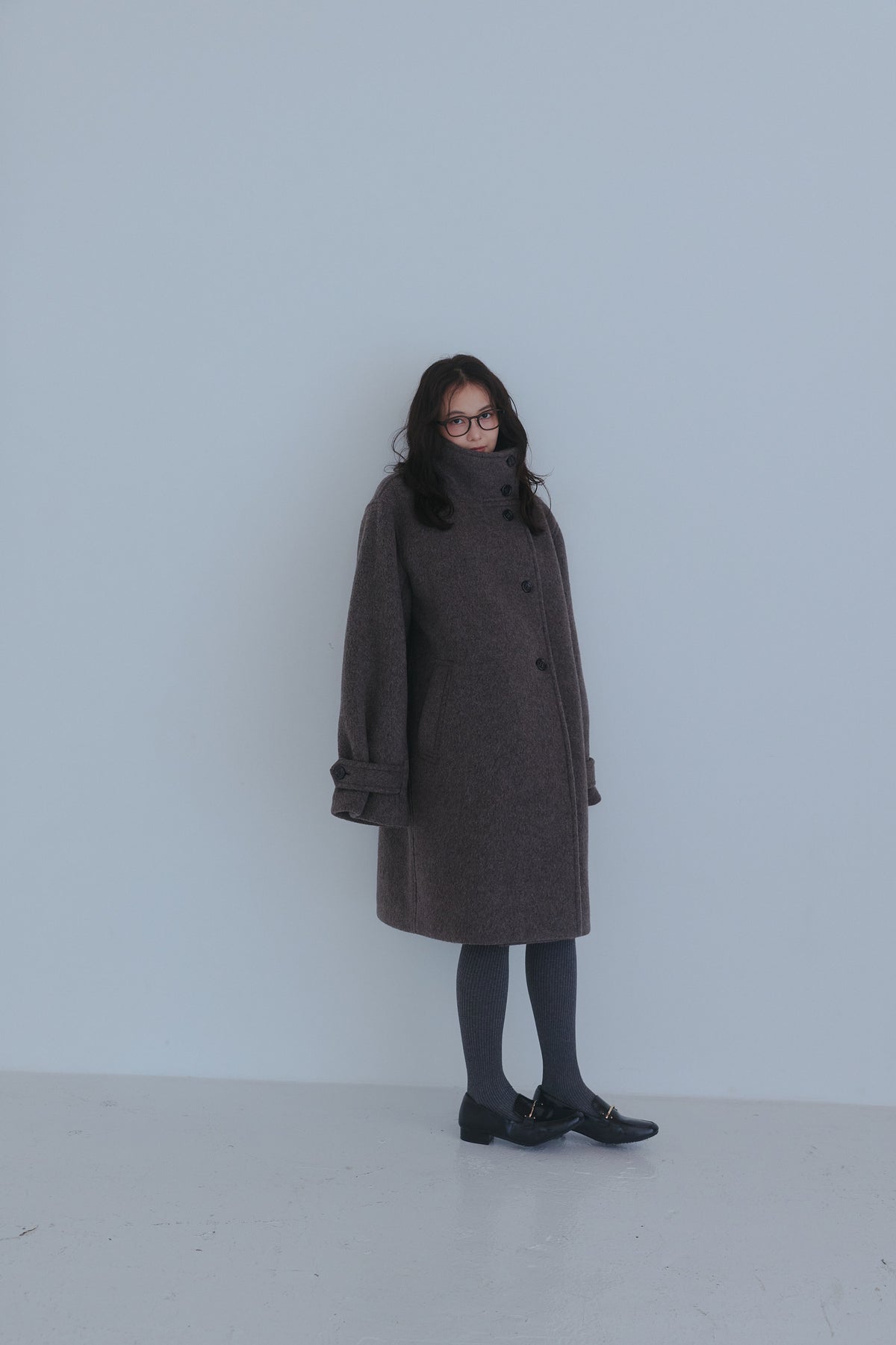 wrap collar wool coat