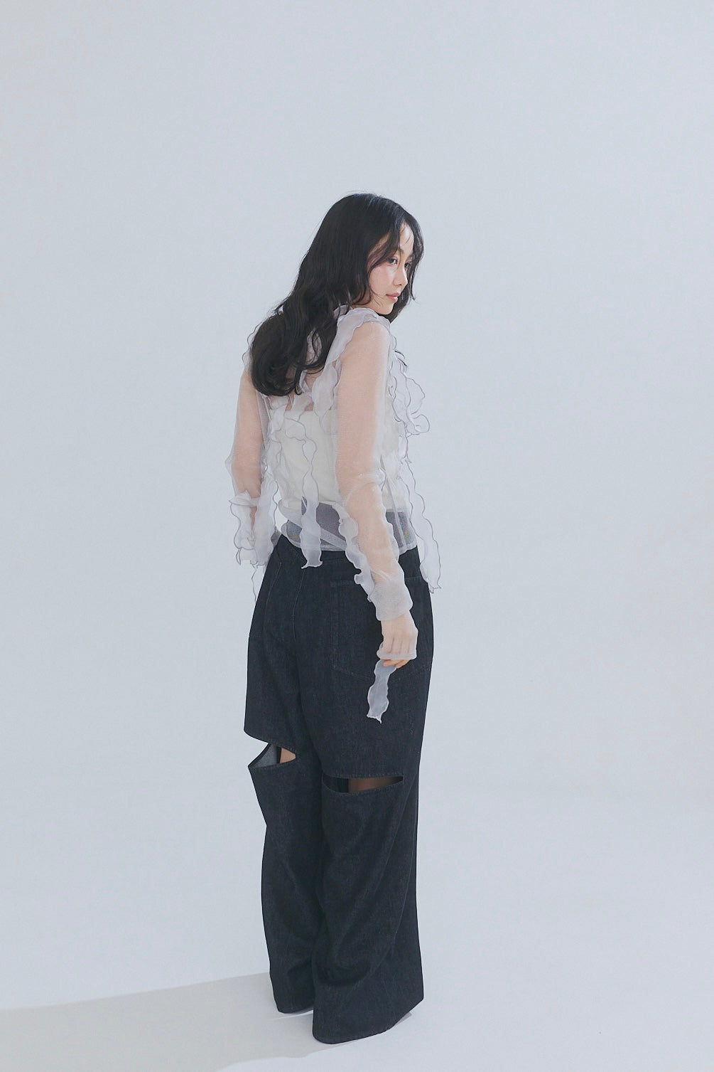 back slit curve denim pants