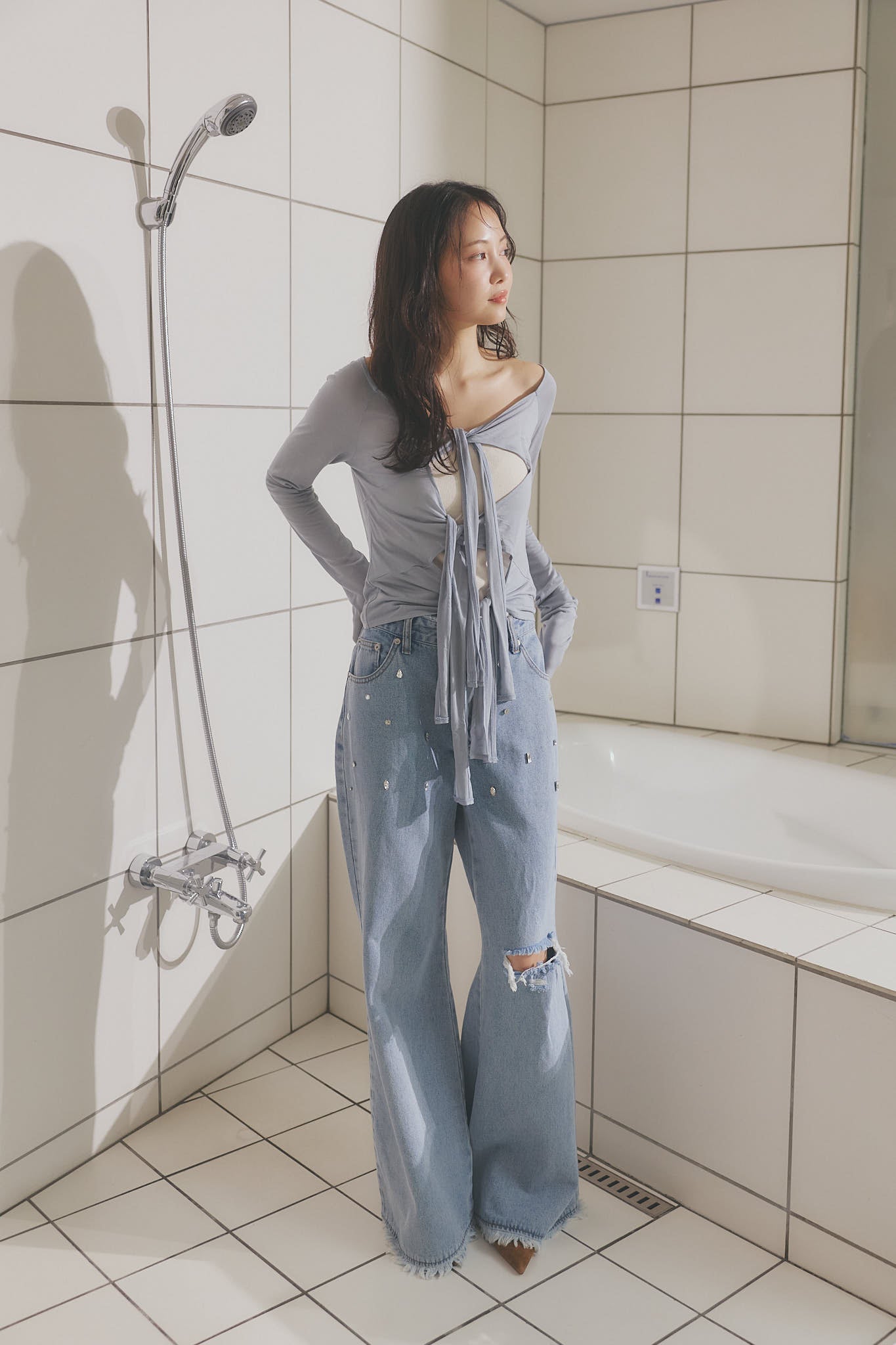 bijou fringe flare denim