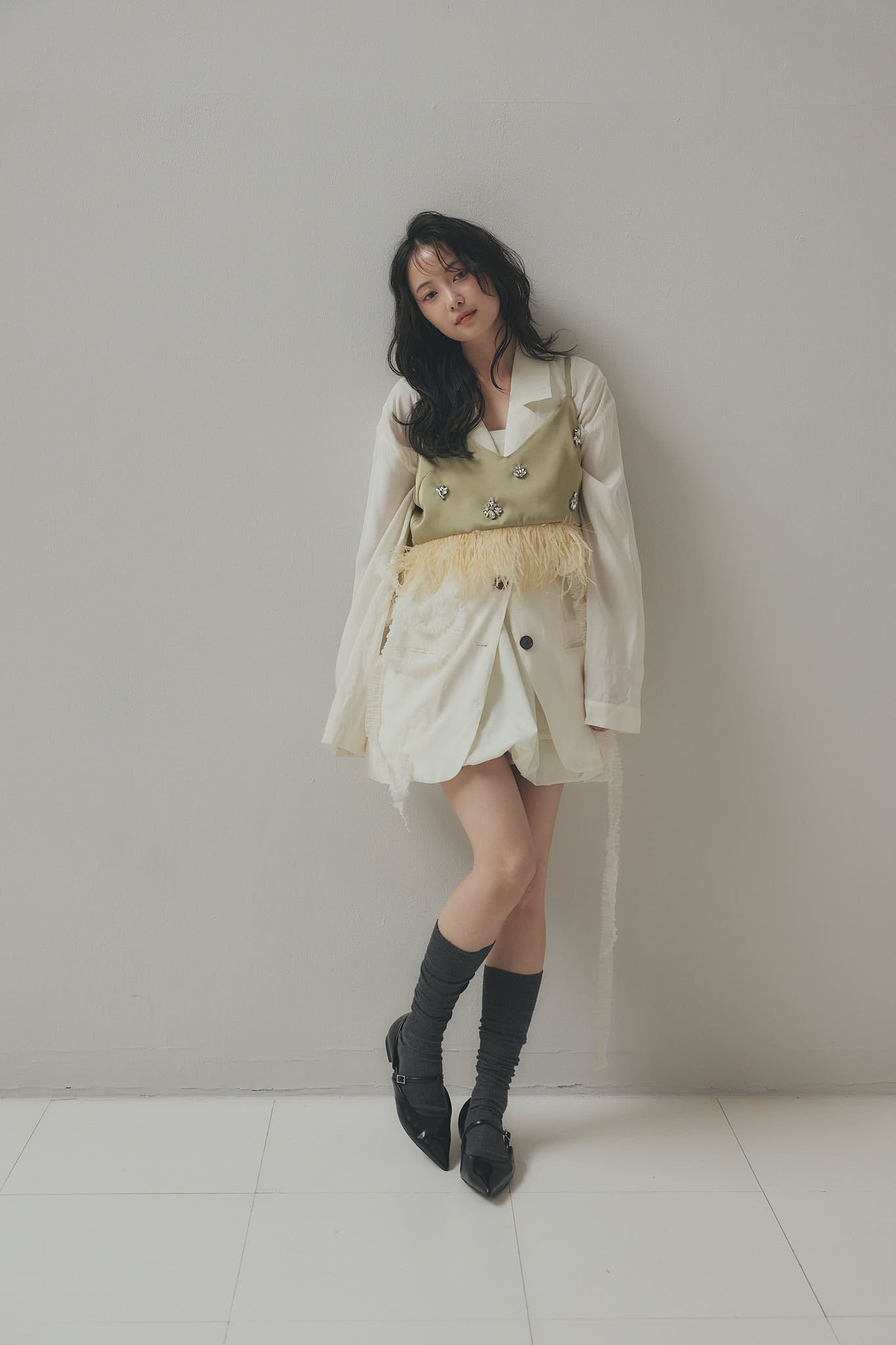 tulle pattern sheer jacket