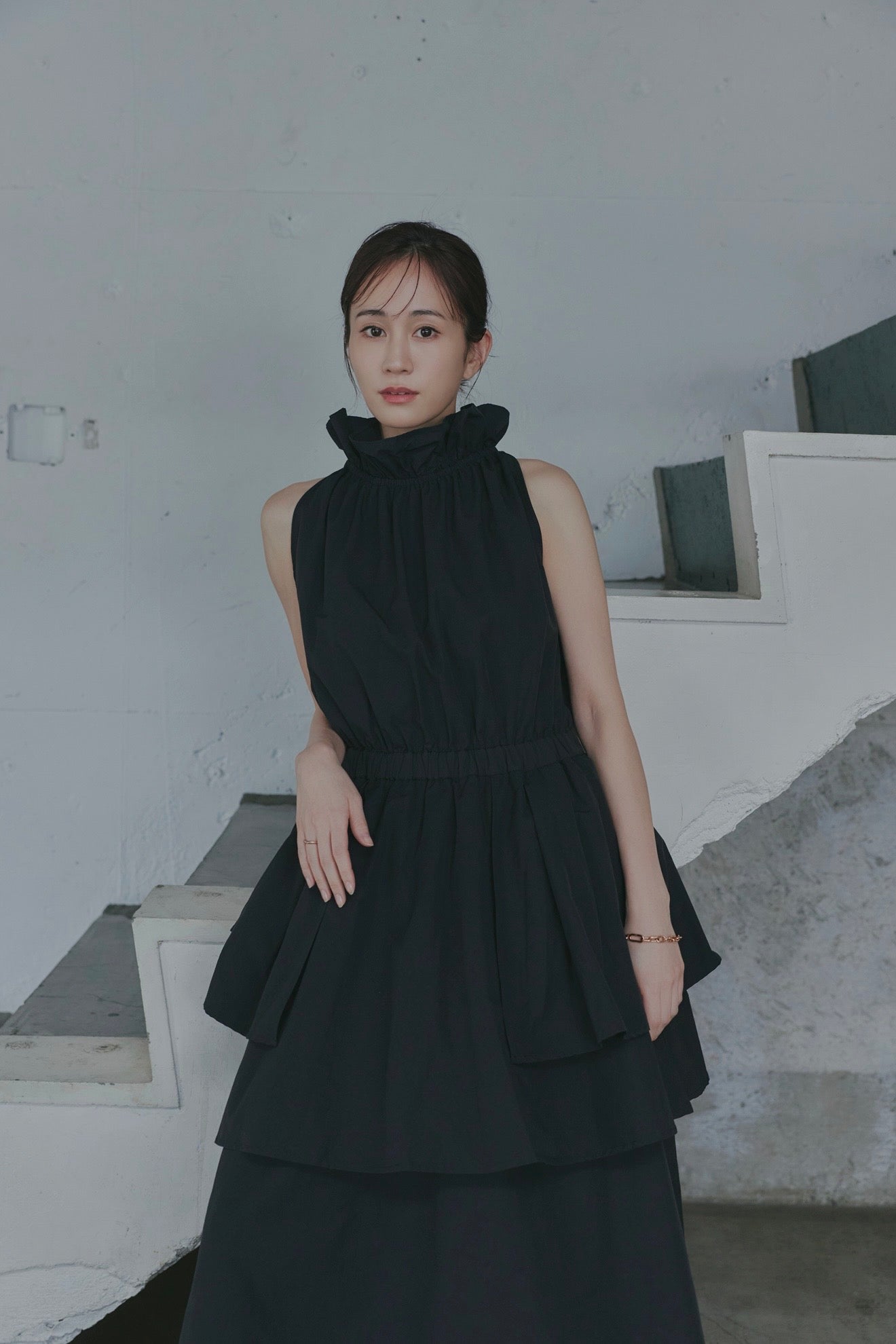 frill neck peplum one-piece