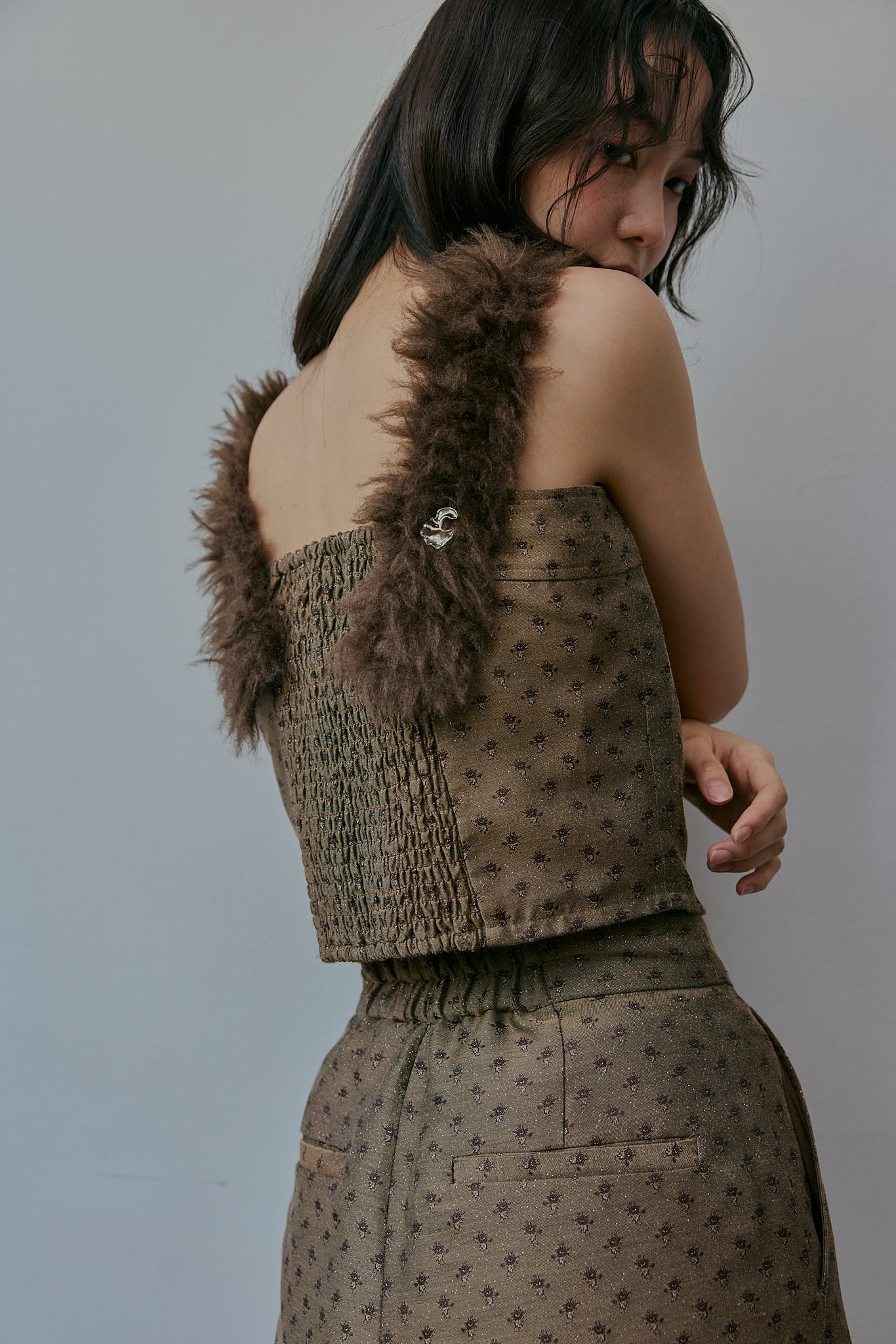fur docking jacquard bustier