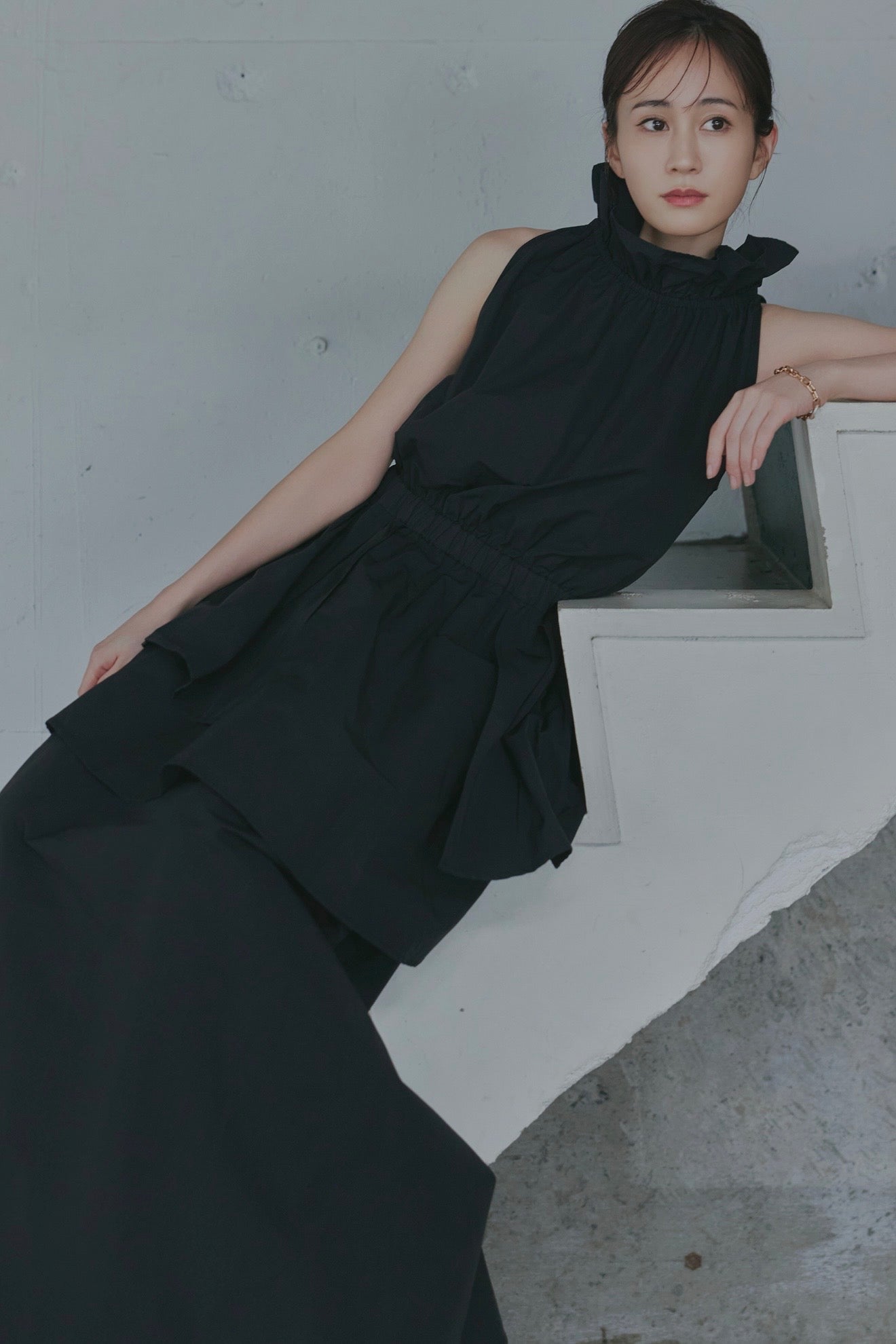 frill neck peplum one-piece