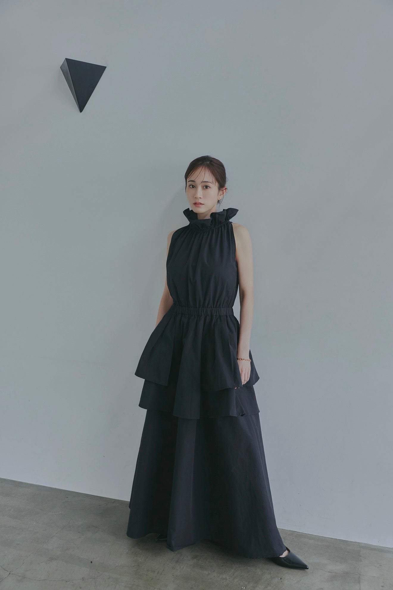 frill neck peplum one-piece
