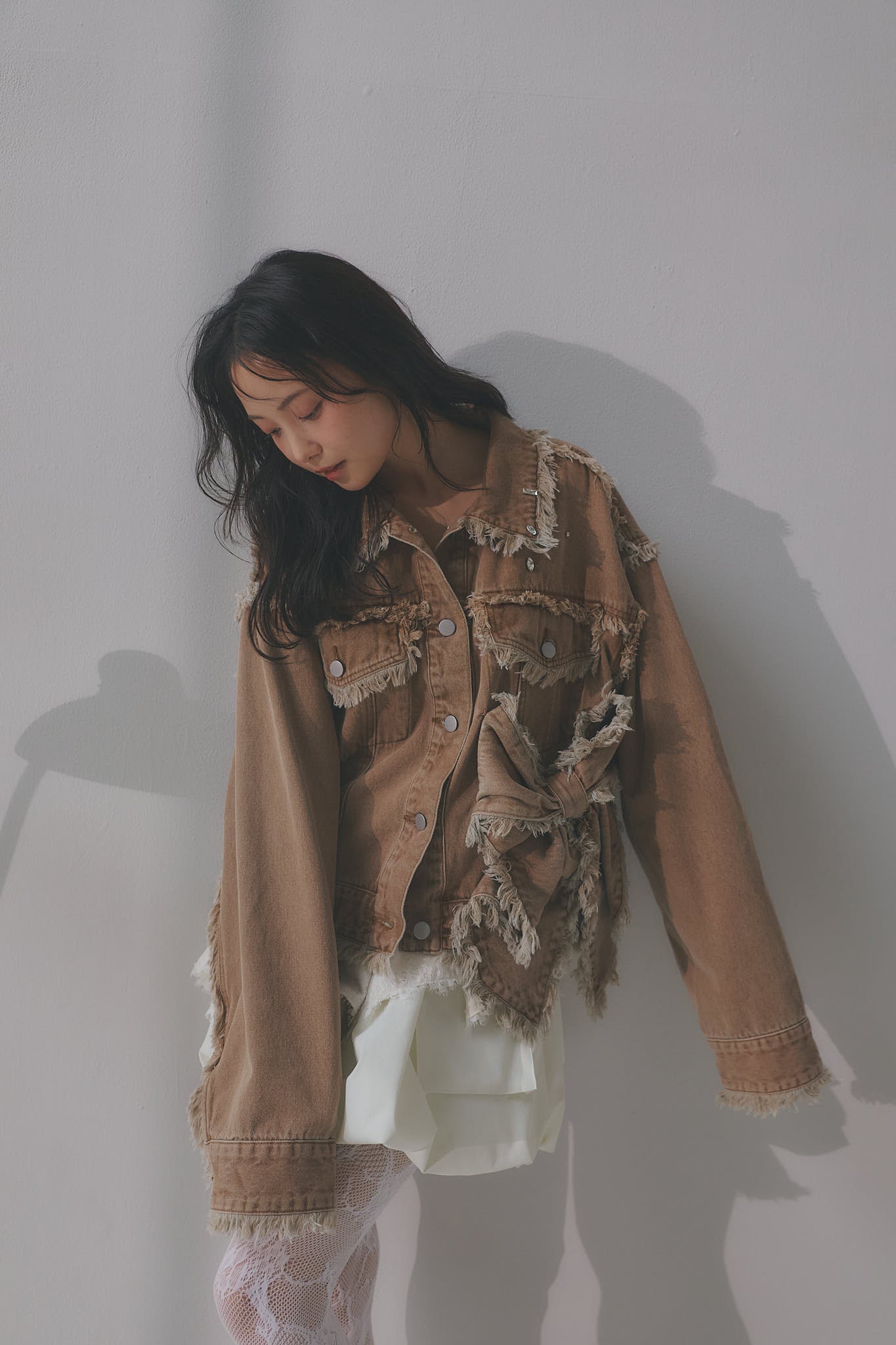 ribbon design denim jacket