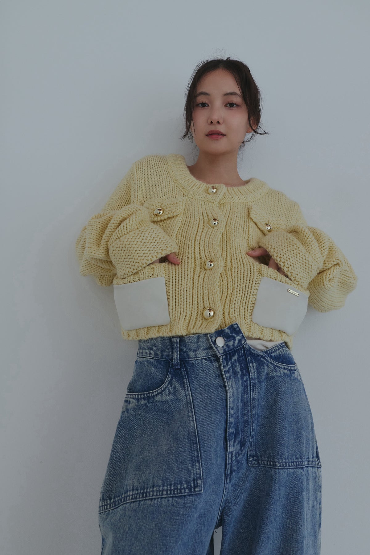 gold button pocket knit