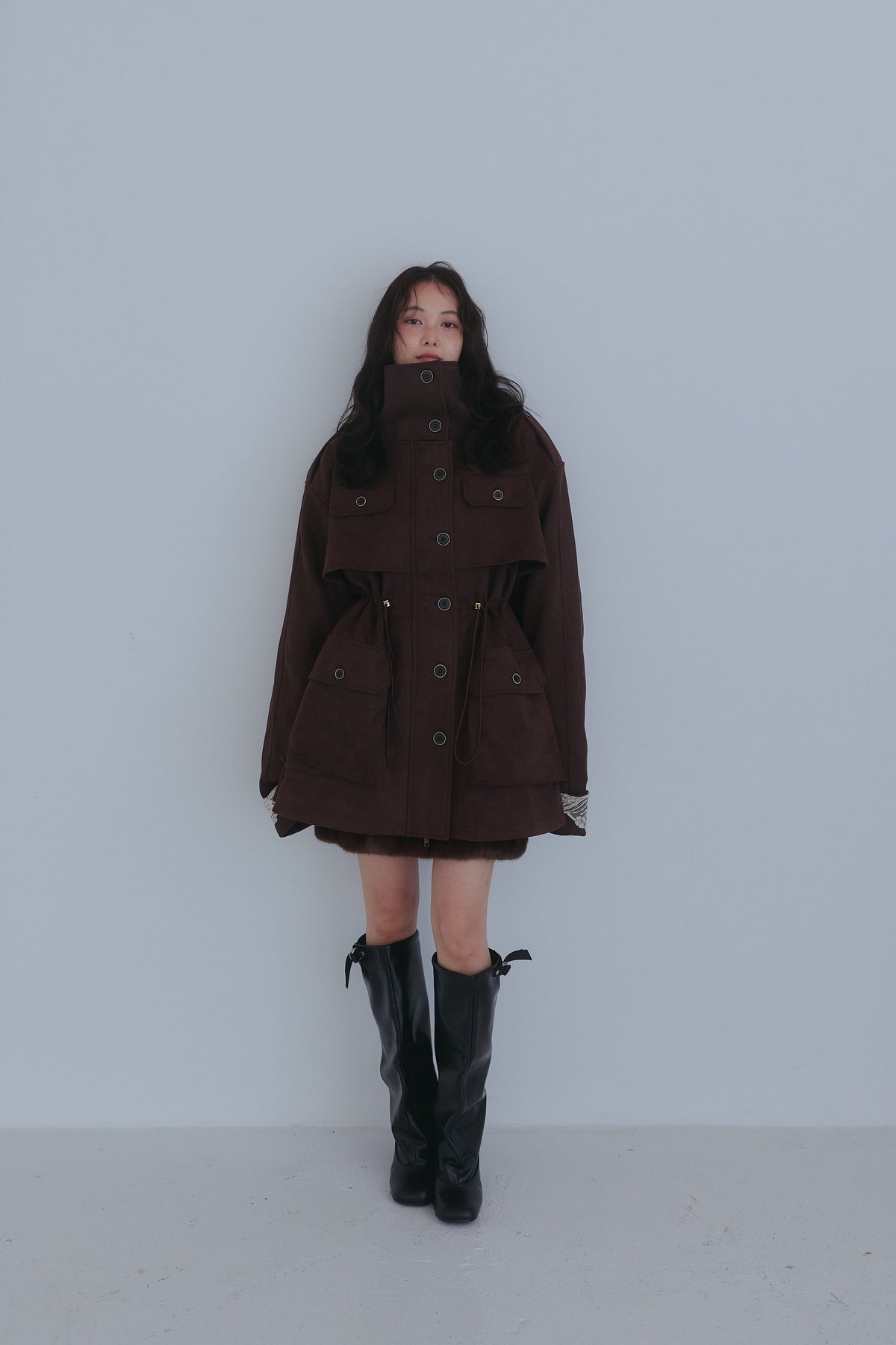 drawstring trench jacket