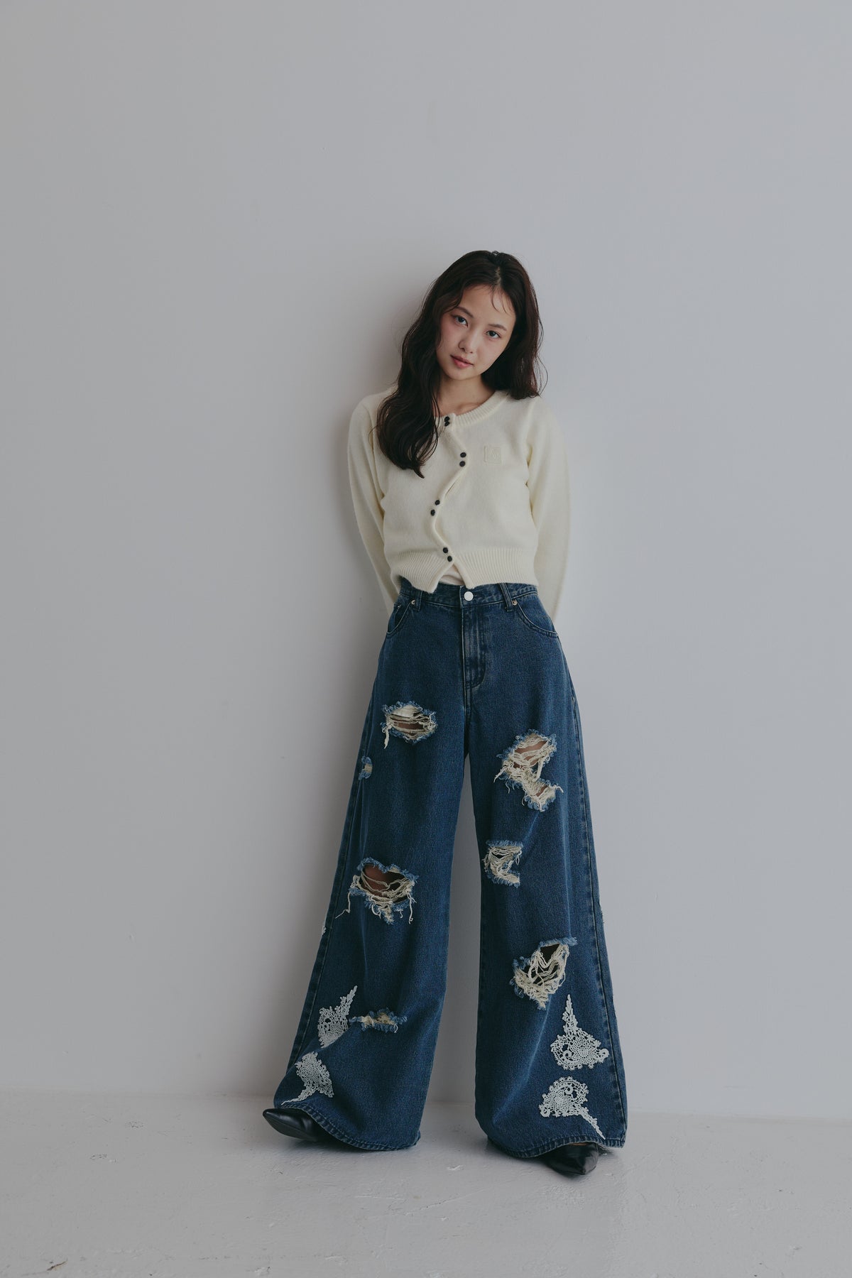 lace damaged denim