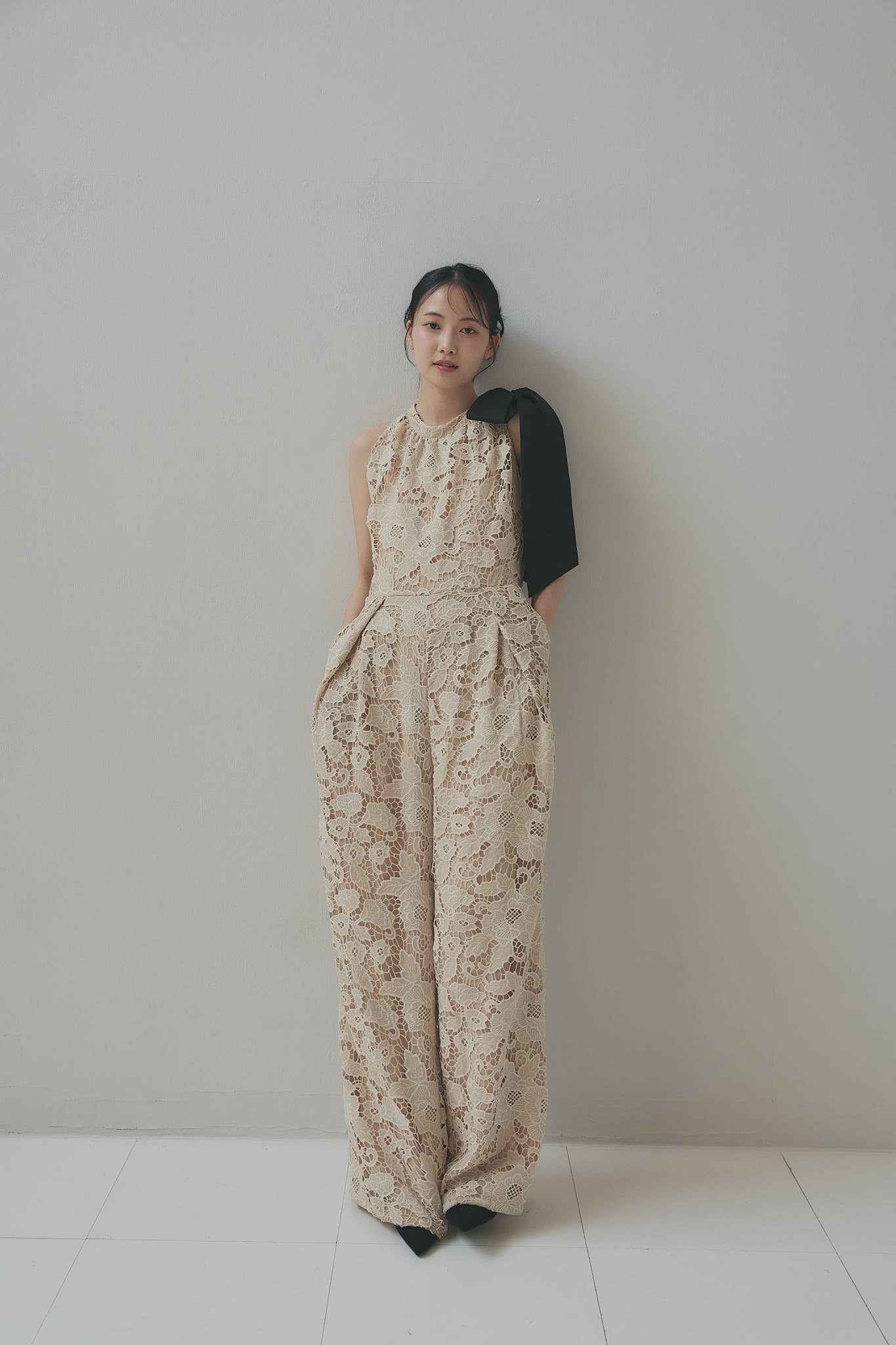 ribbon shoulder lace combinaison