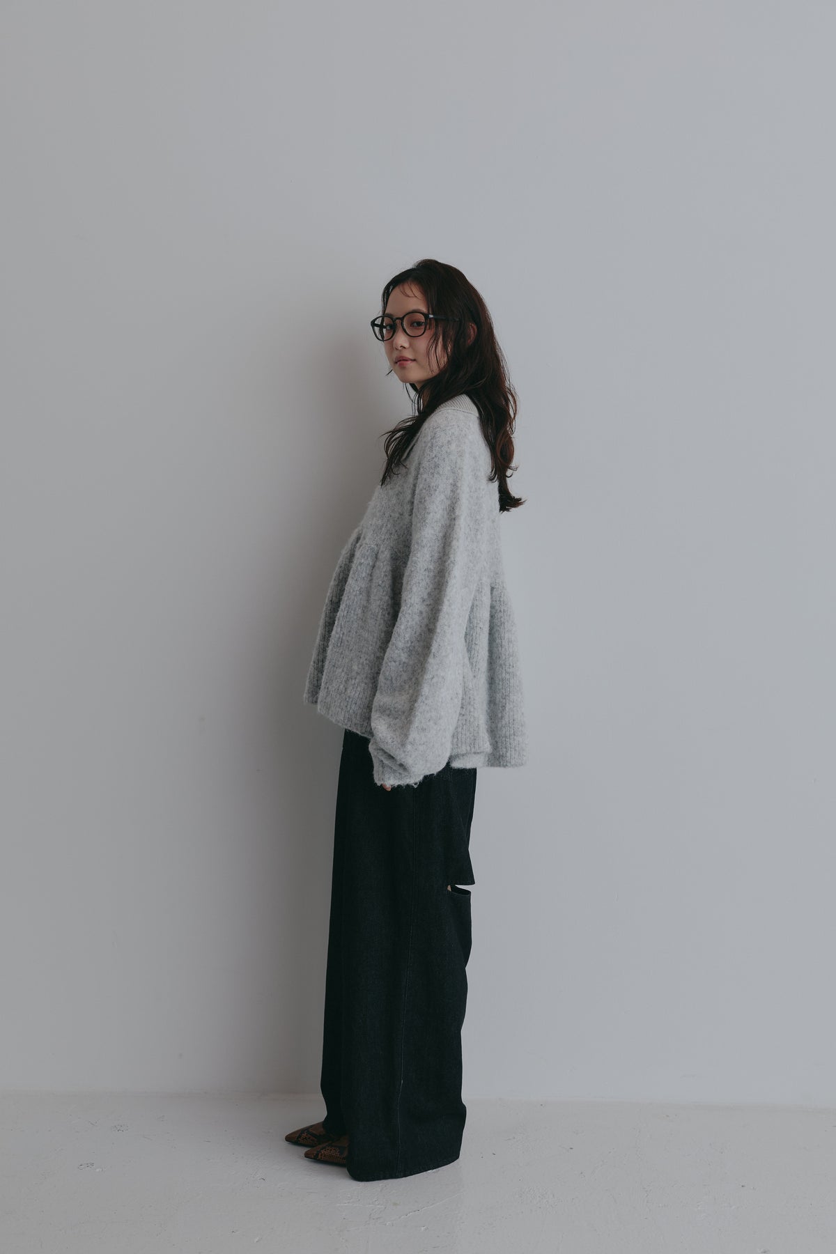 fluffy collar peplum knit