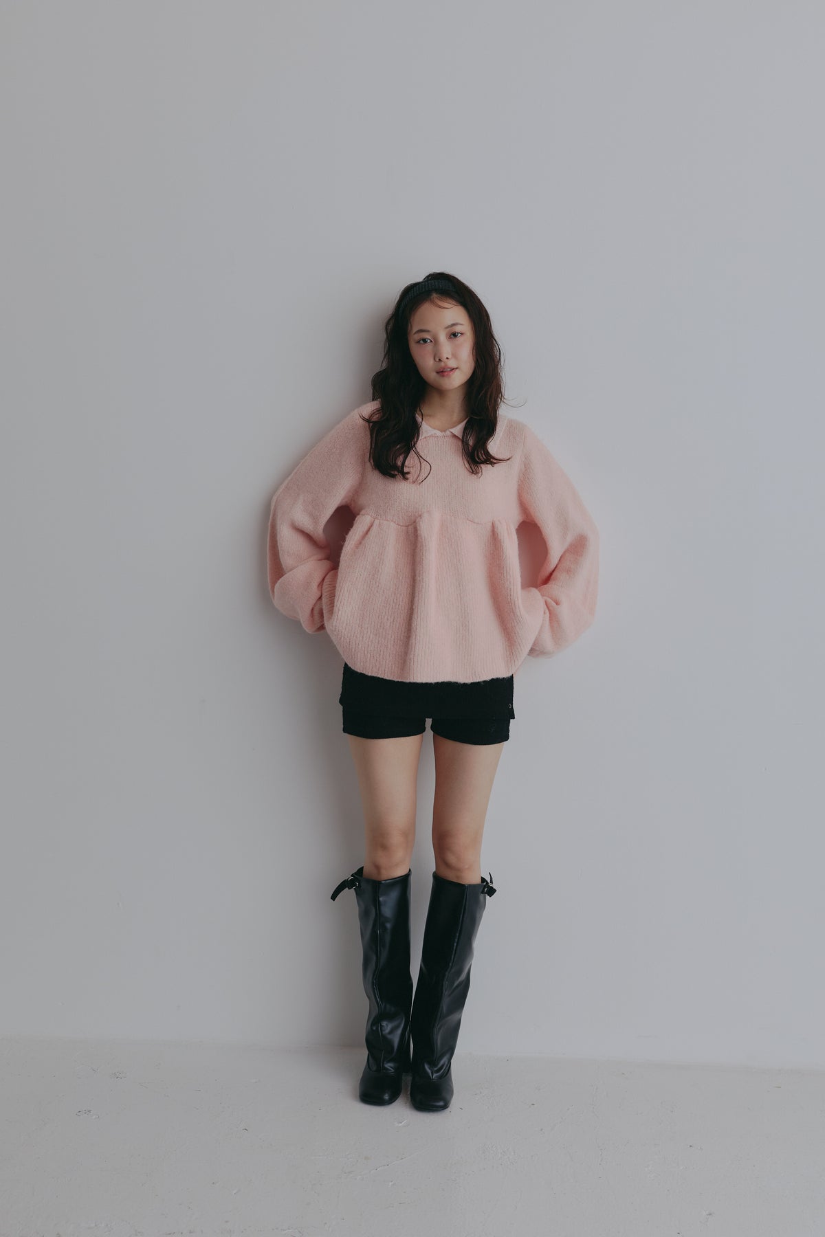 fluffy collar peplum knit